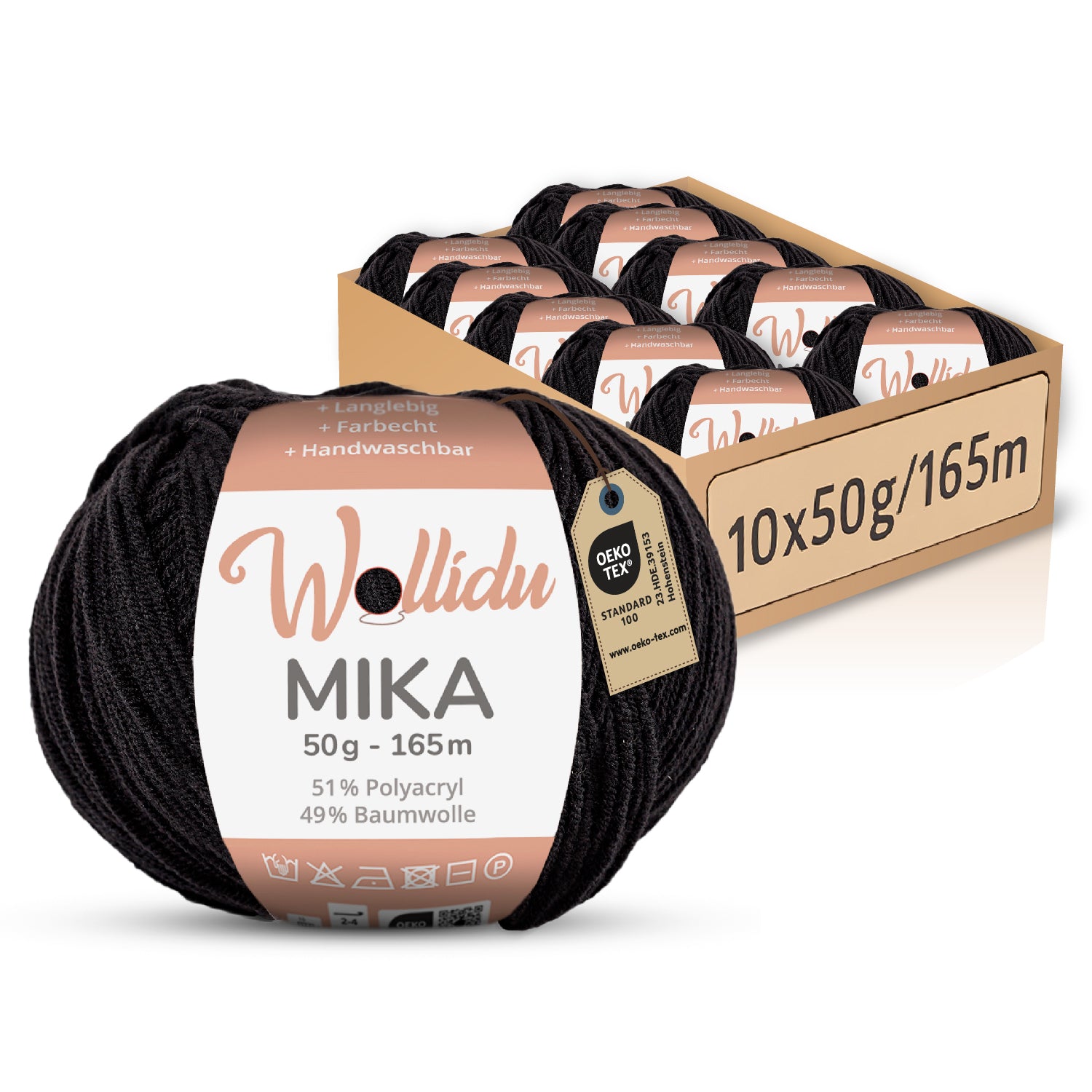 Mika 10er-Pack 50g – Strick- & Häkelgarn aus Baumwolle & Polyacryl (OEKO-TEX®, 500g Gesamt)