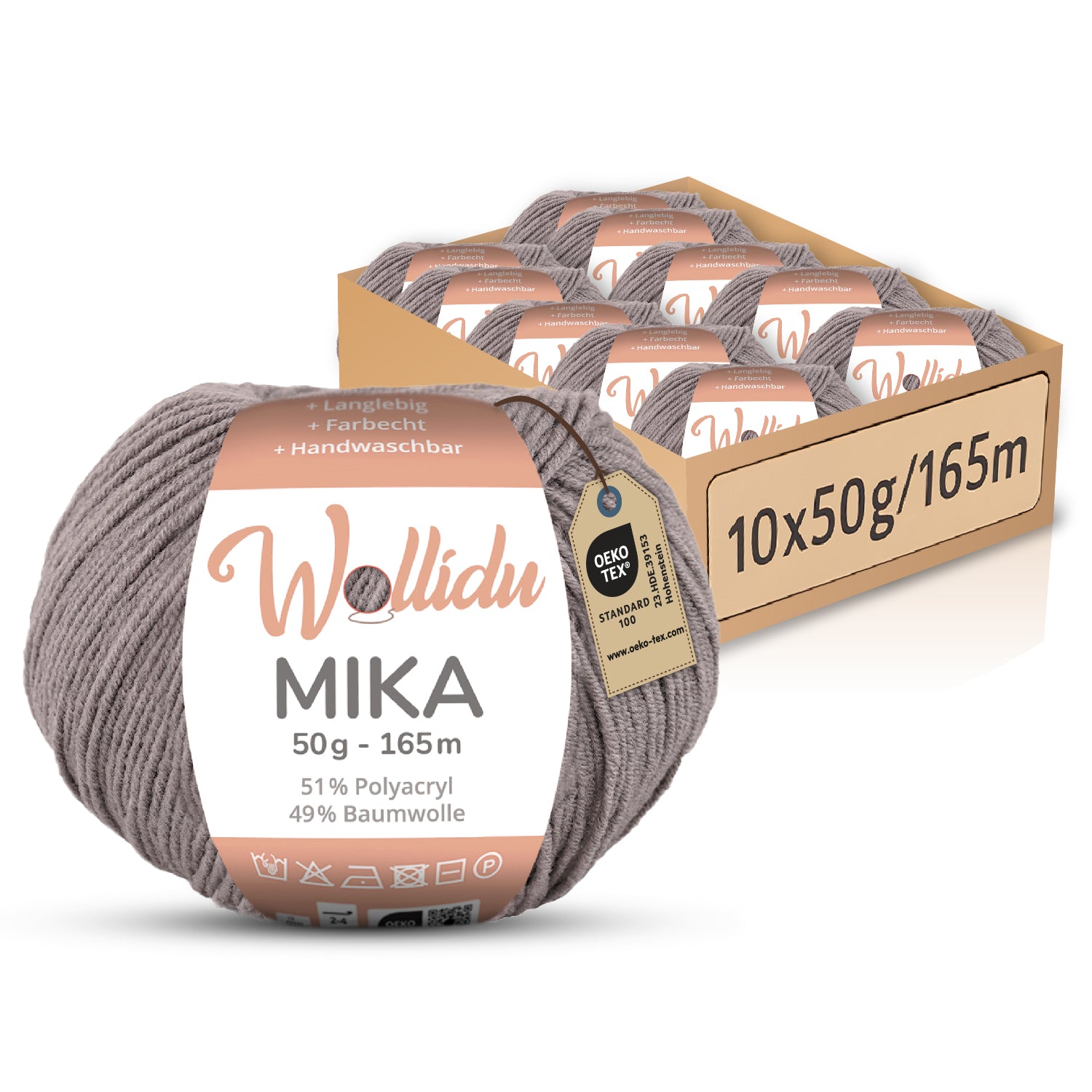 Mika 10er-Pack 50g – Strick- & Häkelgarn aus Baumwolle & Polyacryl (OEKO-TEX®, 500g Gesamt)