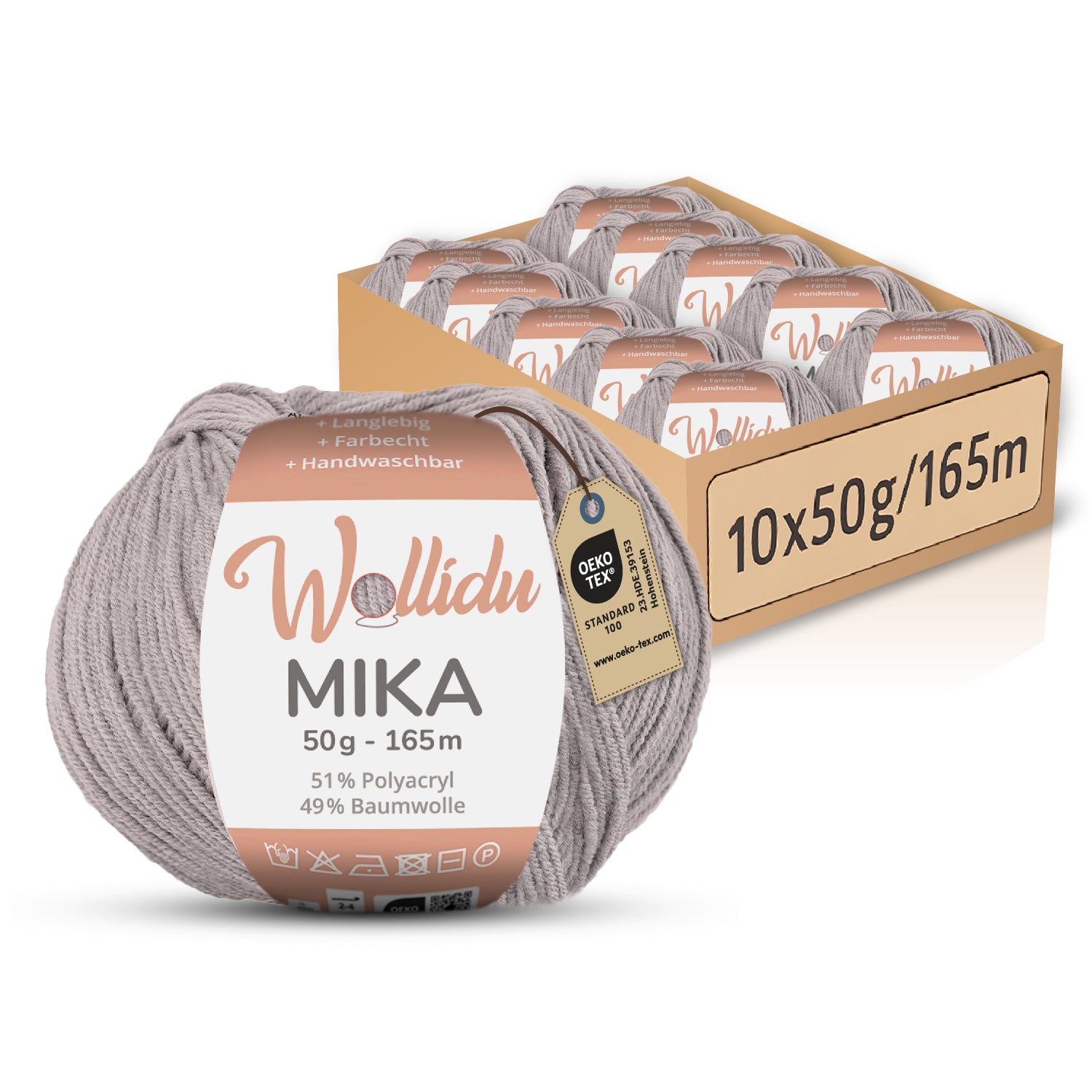 Mika 10er-Pack 50g – Strick- & Häkelgarn aus Baumwolle & Polyacryl (OEKO-TEX®, 500g Gesamt)