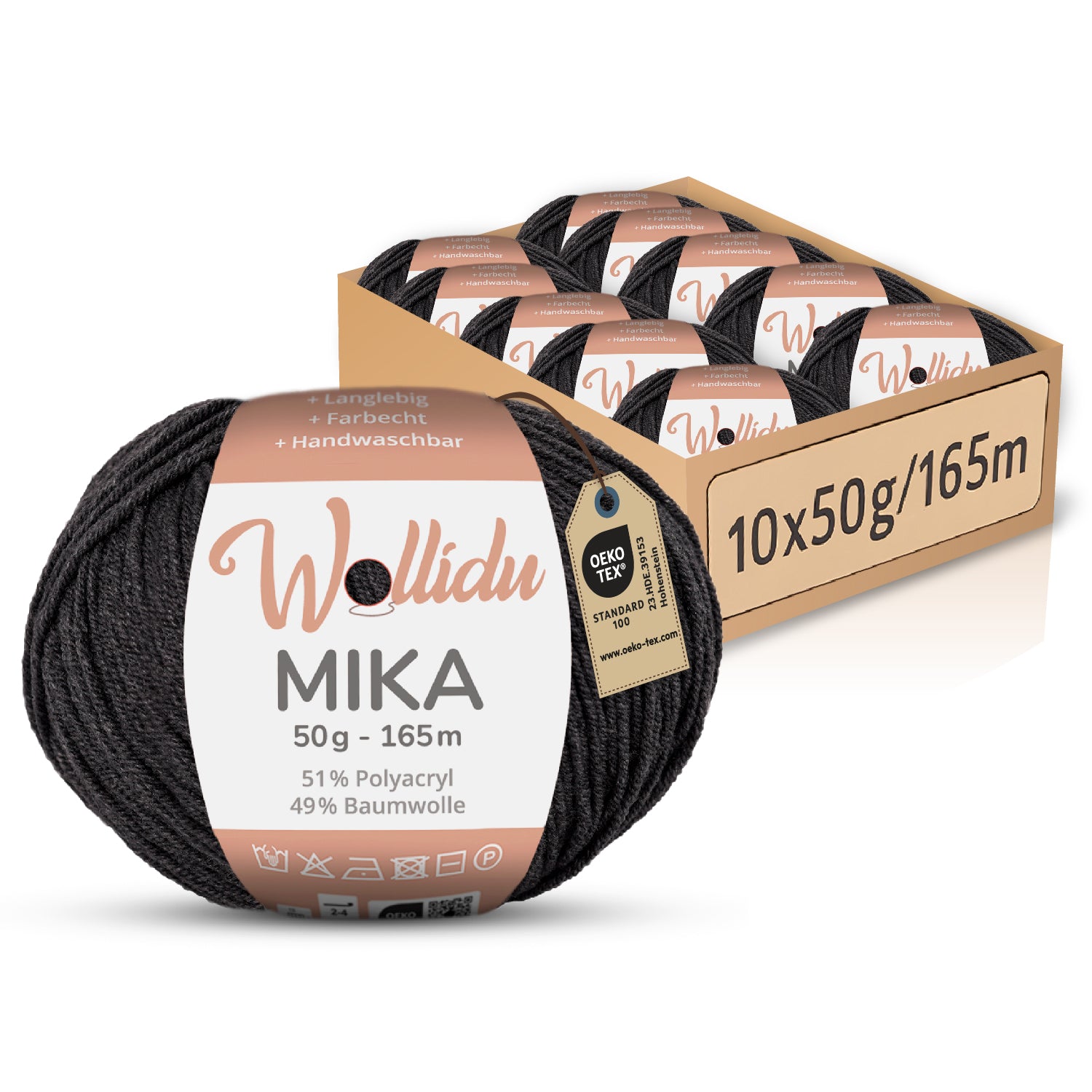 Mika 10er-Pack 50g – Strick- & Häkelgarn aus Baumwolle & Polyacryl (OEKO-TEX®, 500g Gesamt)