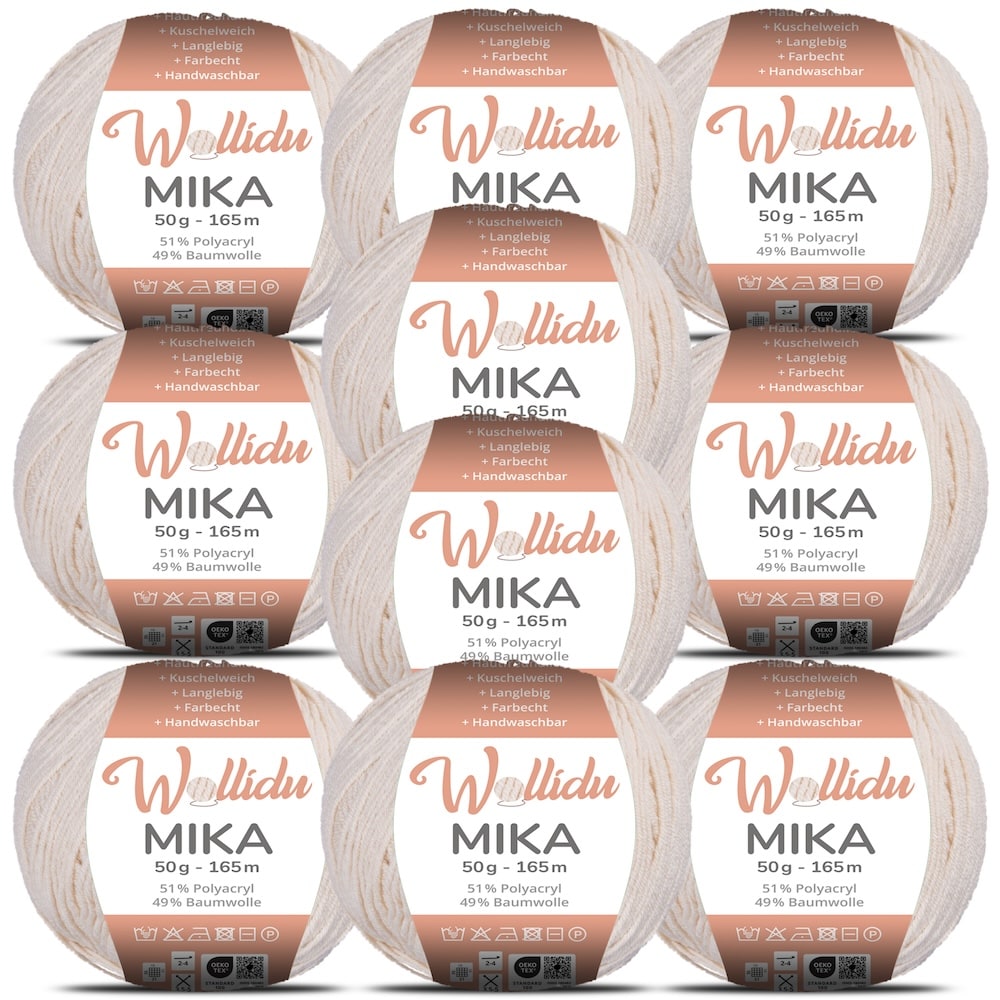 Wollidu Mika Baumwolle zum Häkeln und Stricken Mischung 51% Polyacryl 49% Baumwolle Häkelgarn Strickgarn 10x 50g/165m - Sandbeige