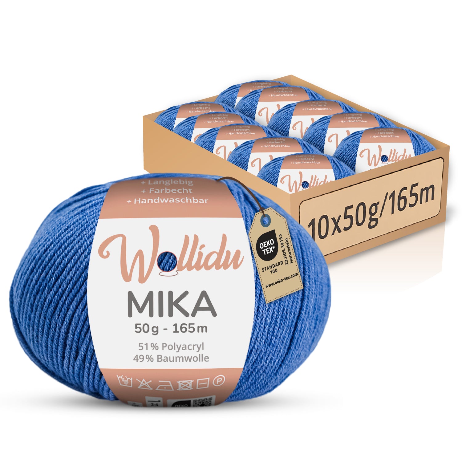 Mika 10er-Pack 50g – Strick- & Häkelgarn aus Baumwolle & Polyacryl (OEKO-TEX®, 500g Gesamt)