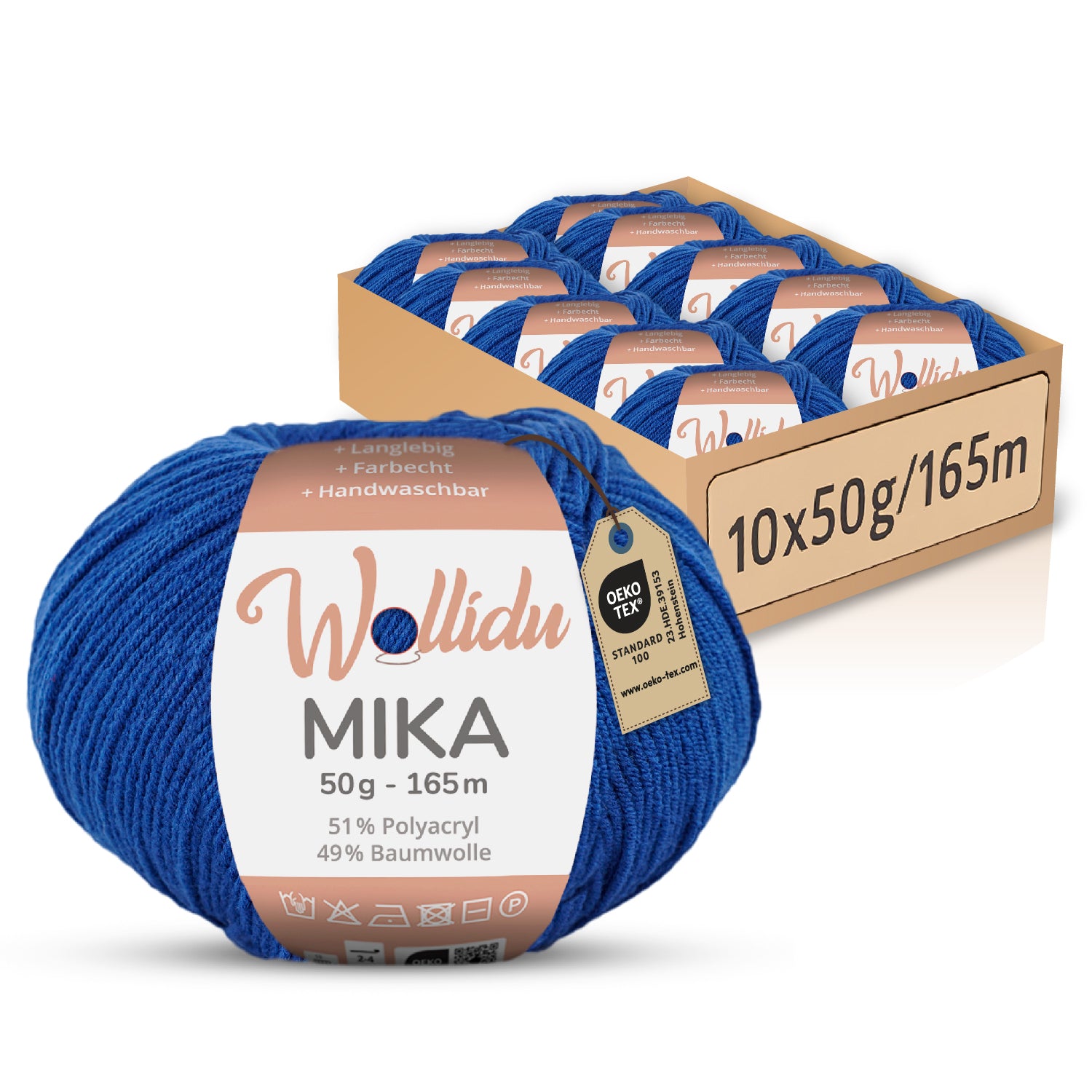 Mika 10er-Pack 50g – Strick- & Häkelgarn aus Baumwolle & Polyacryl (OEKO-TEX®, 500g Gesamt)