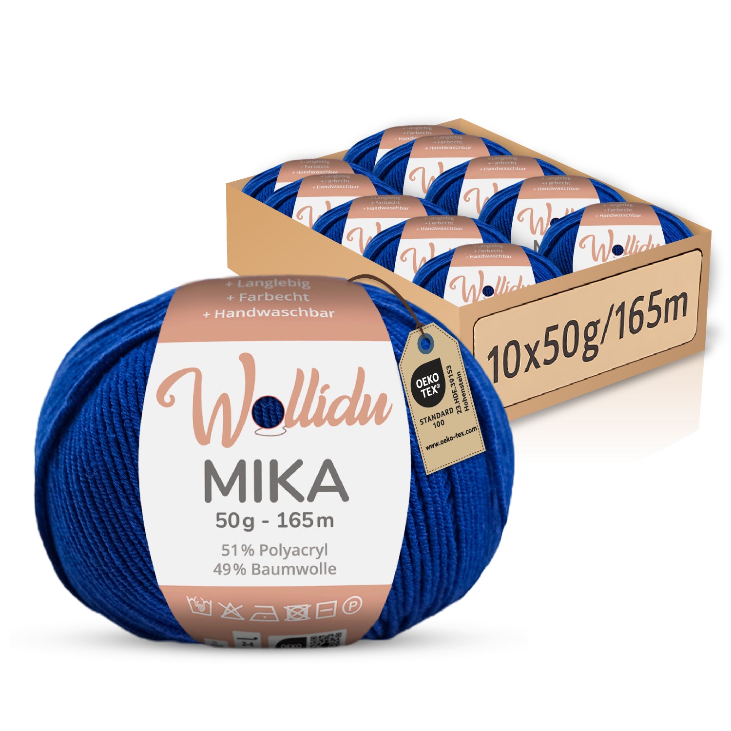 Mika 10er-Pack 50g – Strick- & Häkelgarn aus Baumwolle & Polyacryl (OEKO-TEX®, 500g Gesamt)