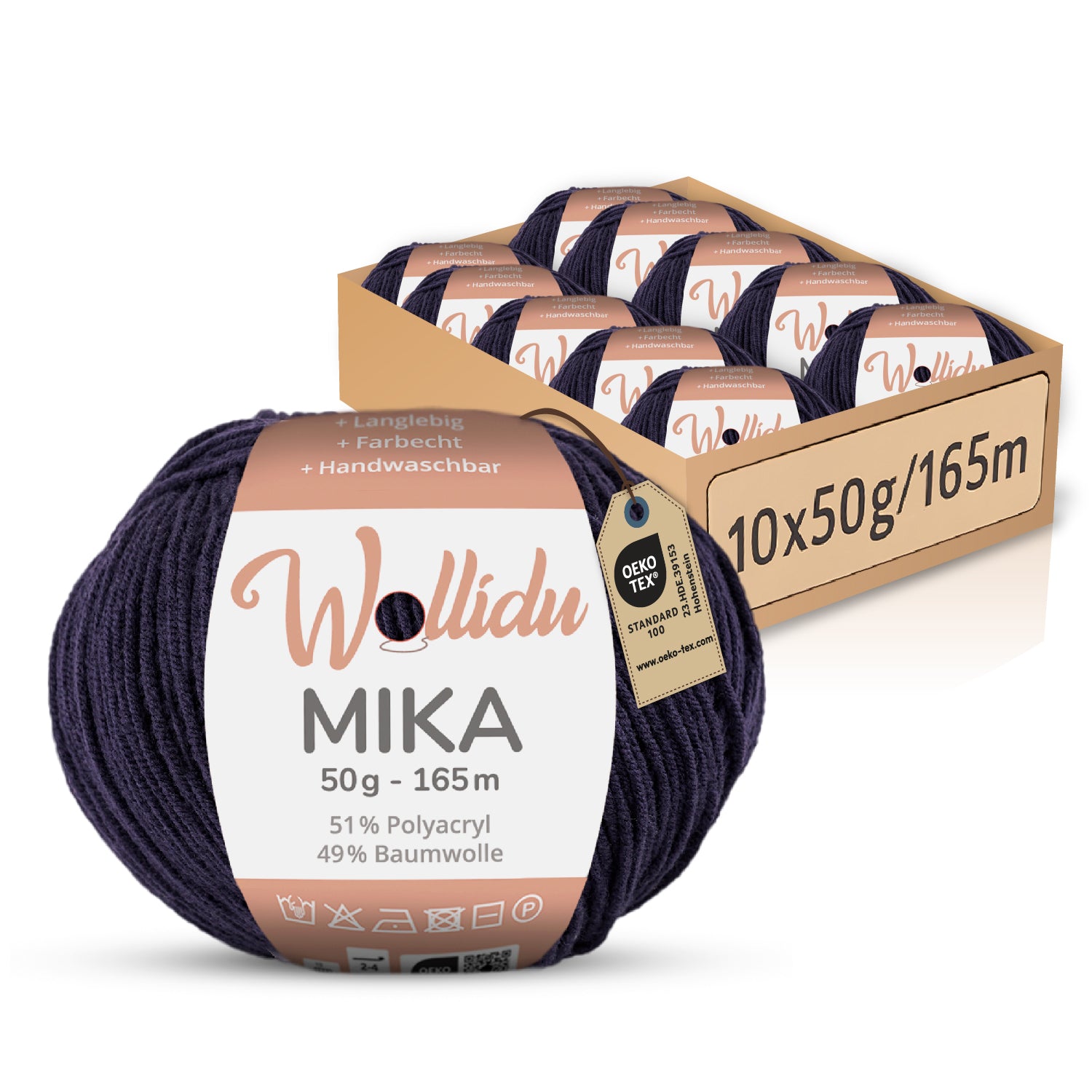 Mika 10er-Pack 50g – Strick- & Häkelgarn aus Baumwolle & Polyacryl (OEKO-TEX®, 500g Gesamt)