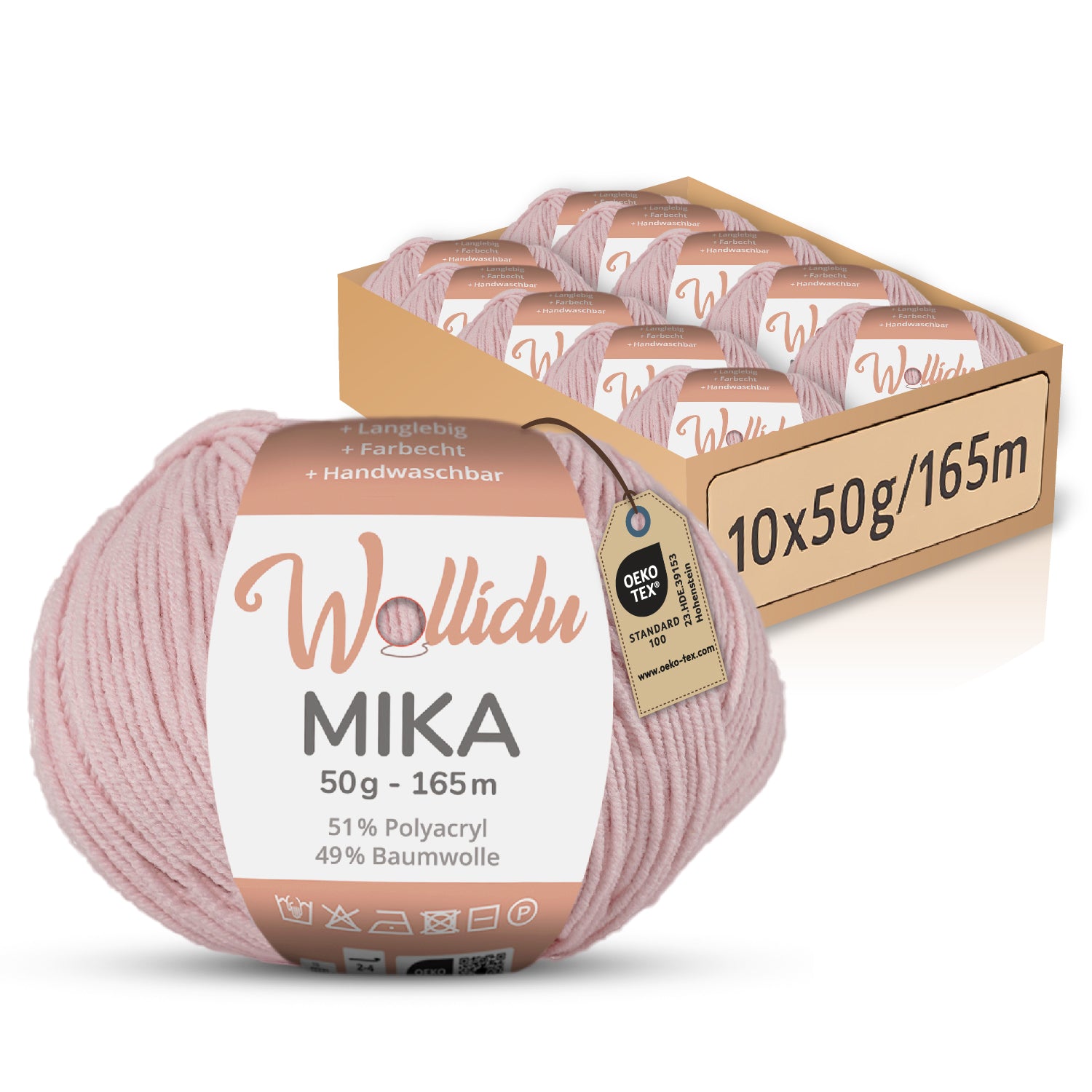 Mika 10er-Pack 50g – Strick- & Häkelgarn aus Baumwolle & Polyacryl (OEKO-TEX®, 500g Gesamt)
