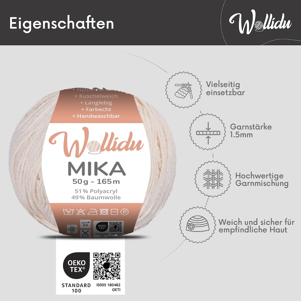 Wollidu Mika Baumwolle zum Häkeln und Stricken Mischung 51% Polyacryl 49% Baumwolle Häkelgarn Strickgarn 10x 50g/165m - Sandbeige