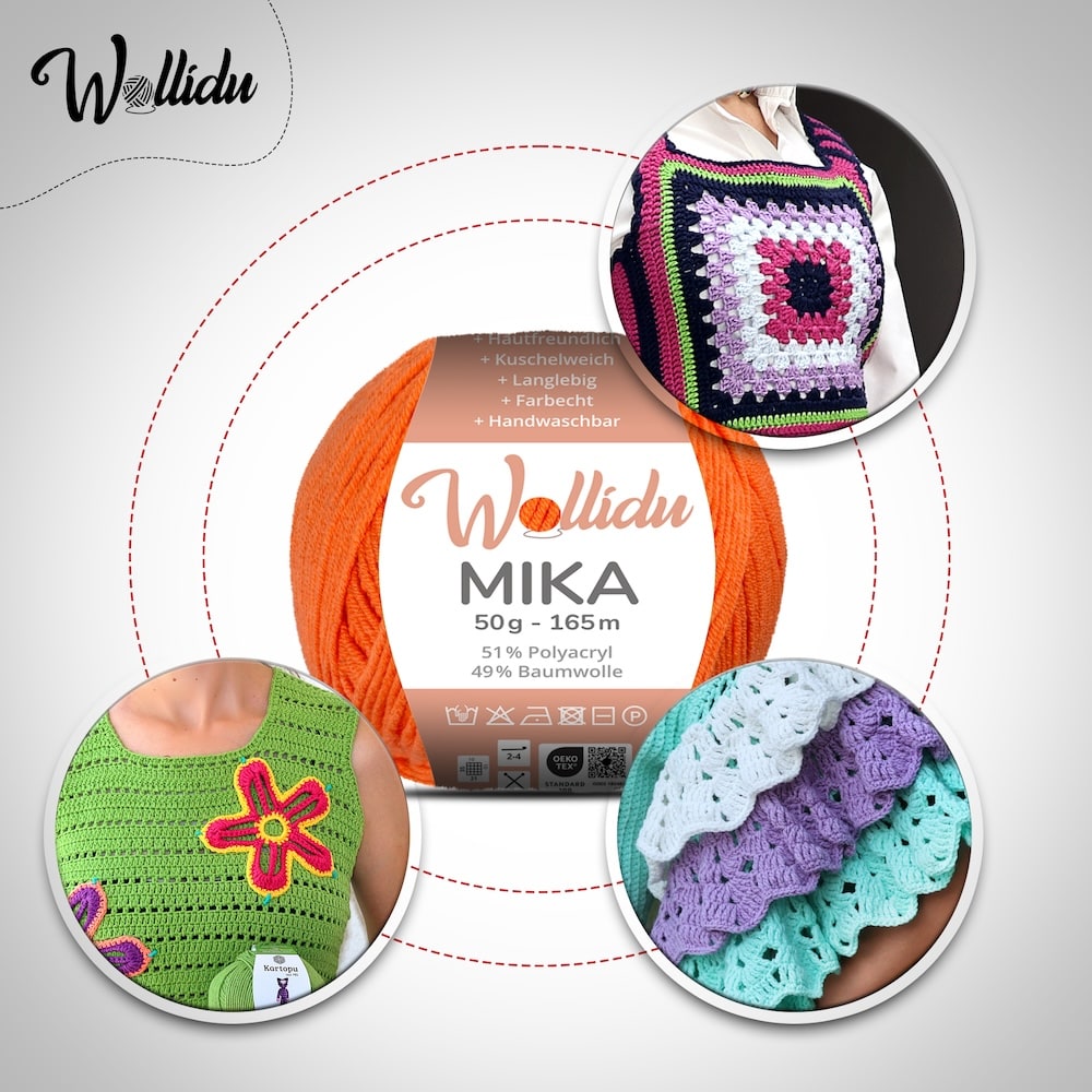 Wollidu Mika Baumwolle zum Häkeln und Stricken Mischung 51% Polyacryl 49% Baumwolle Häkelgarn Strickgarn 10x 50g/165m - Orange
