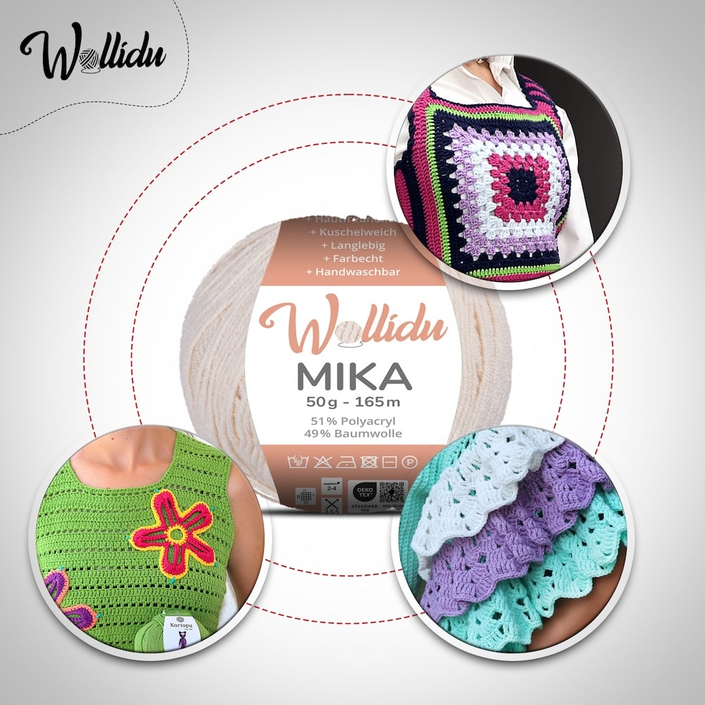 Wollidu Mika Baumwolle zum Häkeln und Stricken Mischung 51% Polyacryl 49% Baumwolle Häkelgarn Strickgarn 10x 50g/165m - Sandbeige