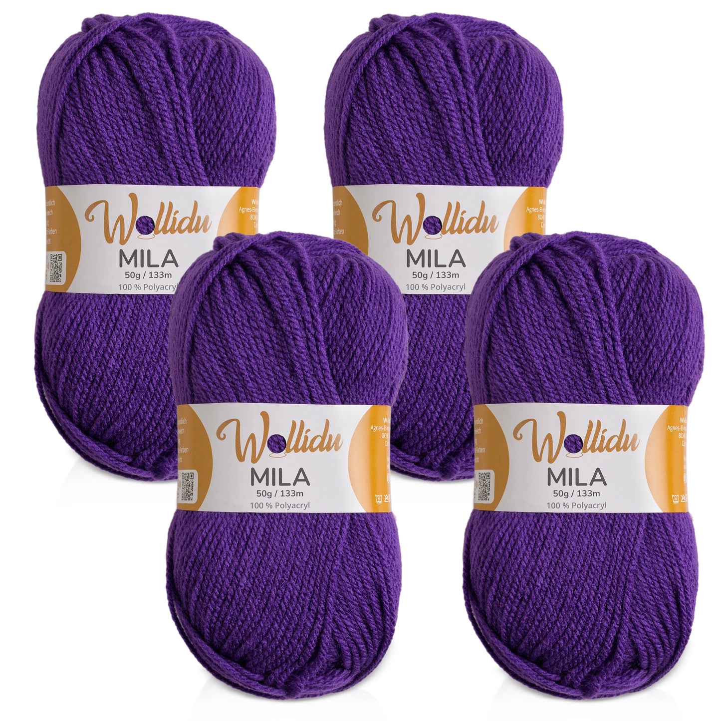 Mila 4er-Pack 50g – Acrylgarn für Strick- & Häkelprojekte (OEKO-TEX®, 200g Gesamt)