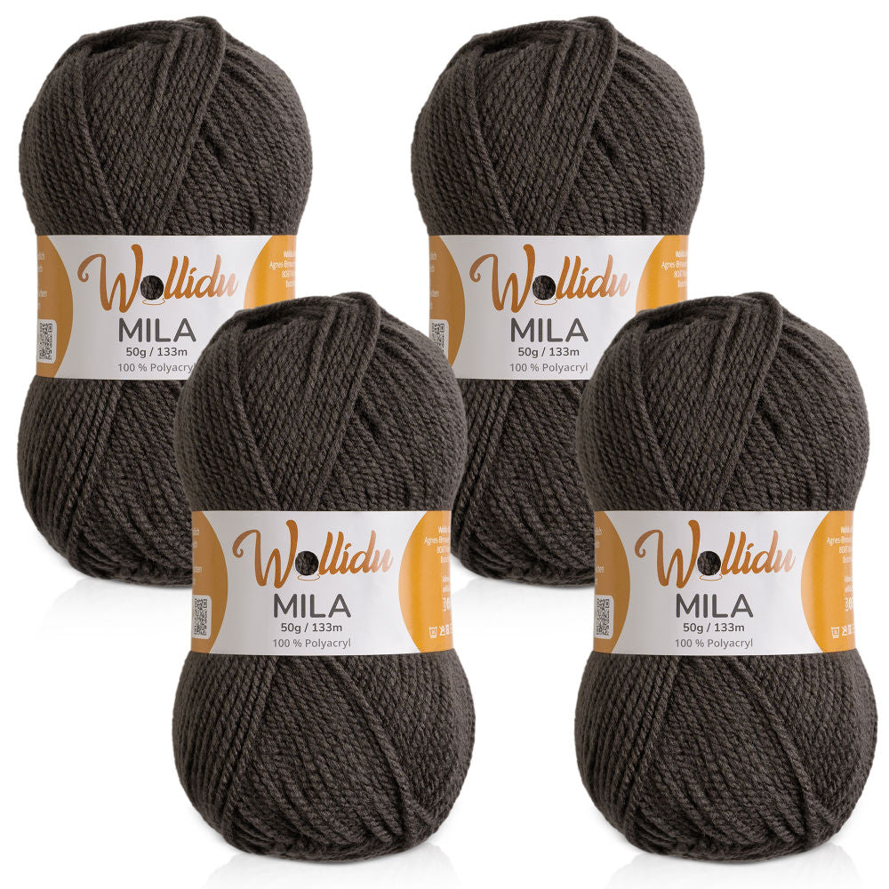 Wollidu Mila Garn zum Häkeln und Stricken 4 x 50g/133m Strickgarn 100% Polyacryl Häkelgarn Schiefer Grau