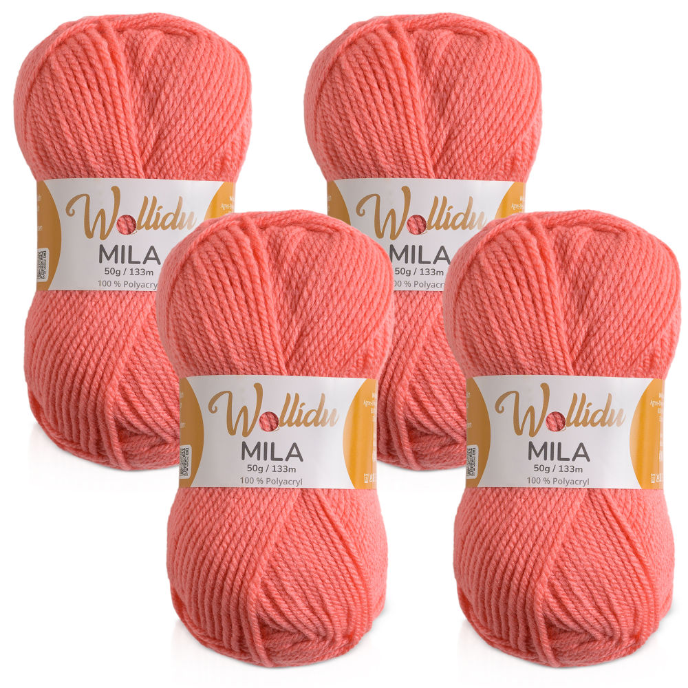 Wollidu Mila Garn zum Häkeln und Stricken 4 x 50g/133m Strickgarn 100% Polyacryl Häkelgarn Lachs