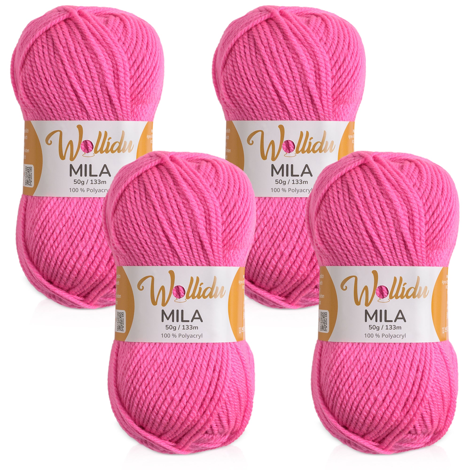 Mila 4er-Pack 50g – Acrylgarn für Strick- & Häkelprojekte (OEKO-TEX®, 200g Gesamt)