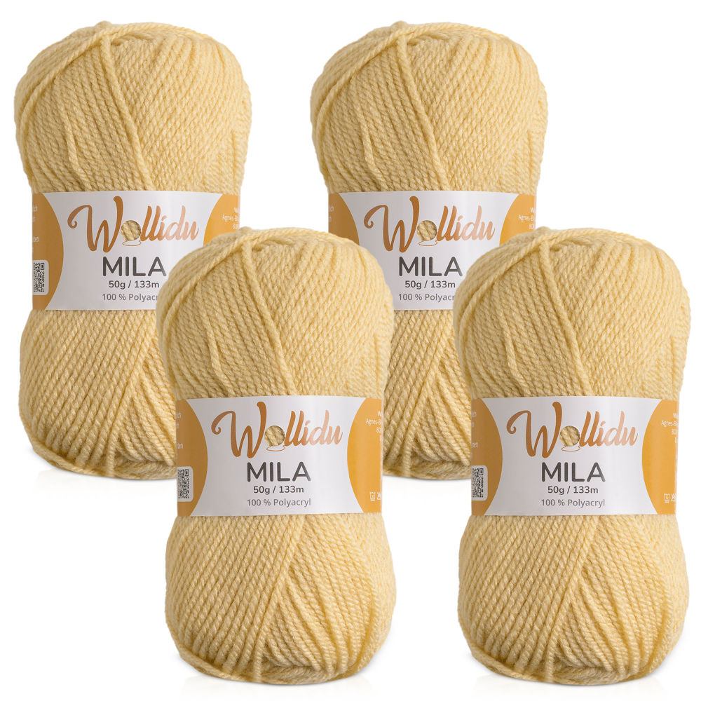 Wollidu Mila Garn zum Häkeln und Stricken 4 x 50g/133m Strickgarn 100% Polyacryl Häkelgarn Sand