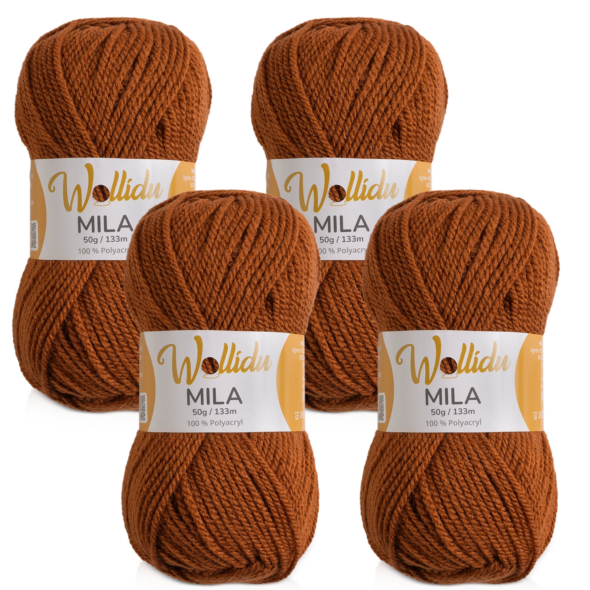 Mila 4er-Pack 50g – Acrylgarn für Strick- & Häkelprojekte (OEKO-TEX®, 200g Gesamt)