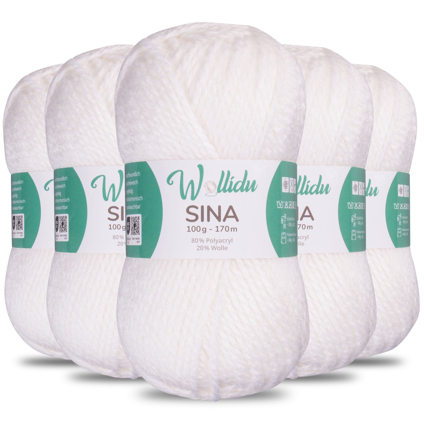 Sina 5er-Pack 100g – Premium Strick- & Häkelwolle aus Acryl & Schafwolle (OEKO-TEX®, mulesingfrei, 500g Gesamt)