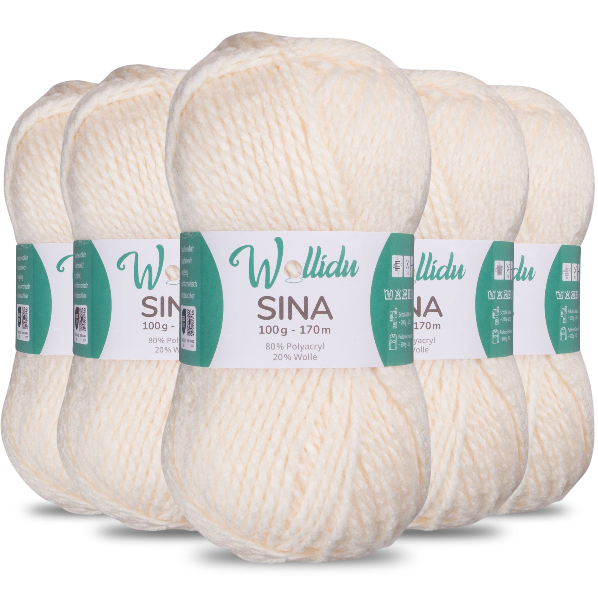 Sina 5er-Pack 100g – Premium Strick- & Häkelwolle aus Acryl & Schafwolle (OEKO-TEX®, mulesingfrei, 500g Gesamt)