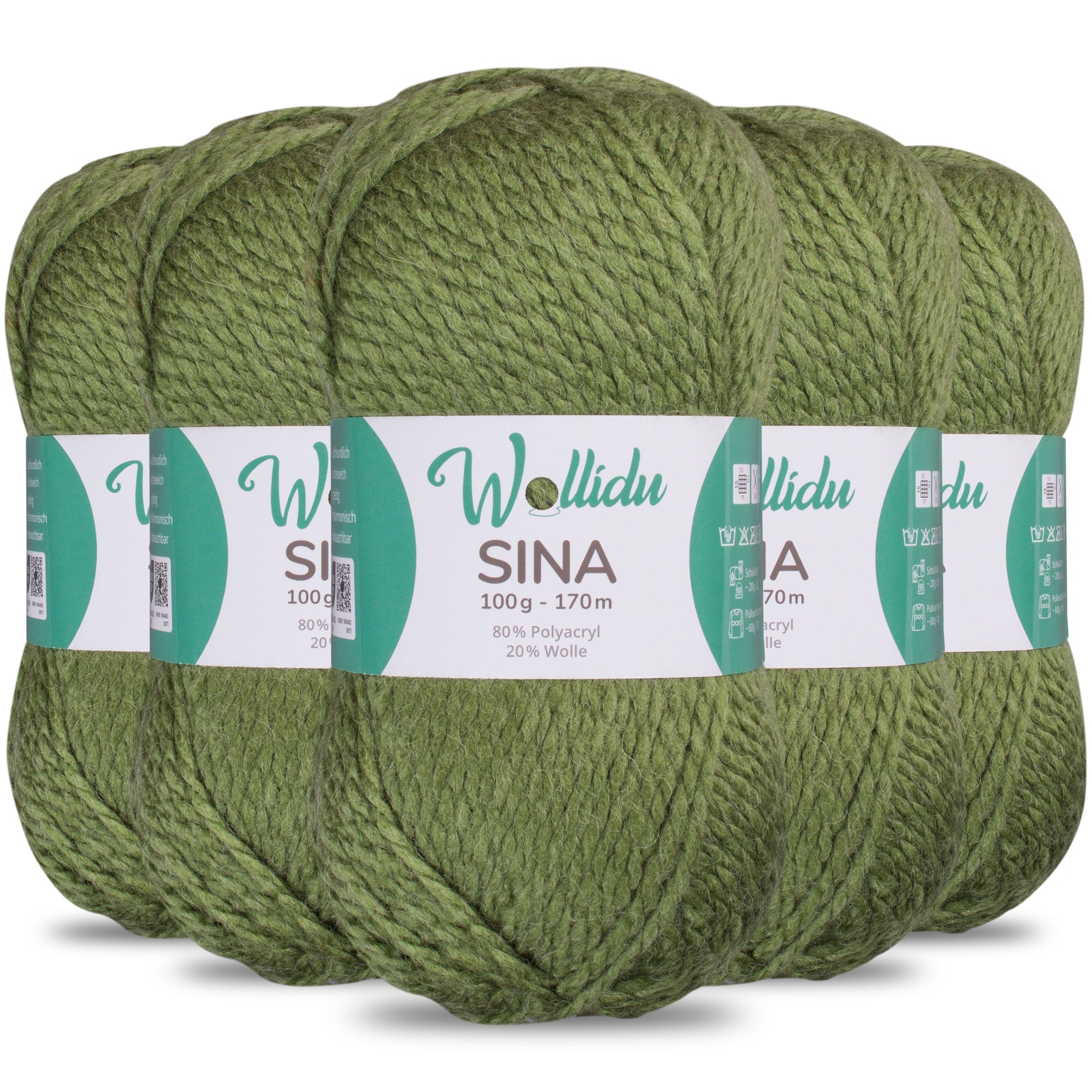 Sina 5er-Pack 100g – Premium Strick- & Häkelwolle aus Acryl & Schafwolle (OEKO-TEX®, mulesingfrei, 500g Gesamt)