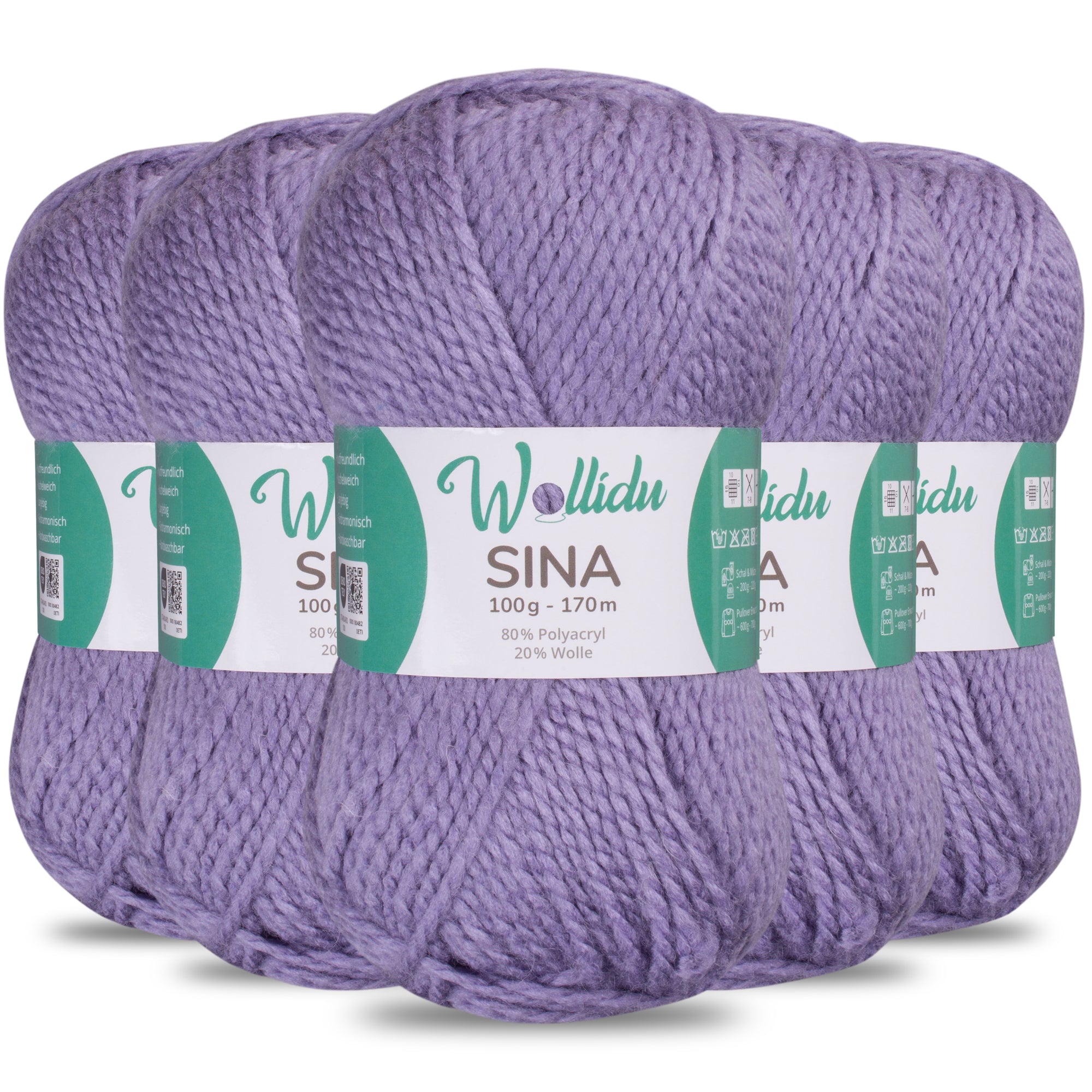 Sina 5er-Pack 100g – Premium Strick- & Häkelwolle aus Acryl & Schafwolle (OEKO-TEX®, mulesingfrei, 500g Gesamt)