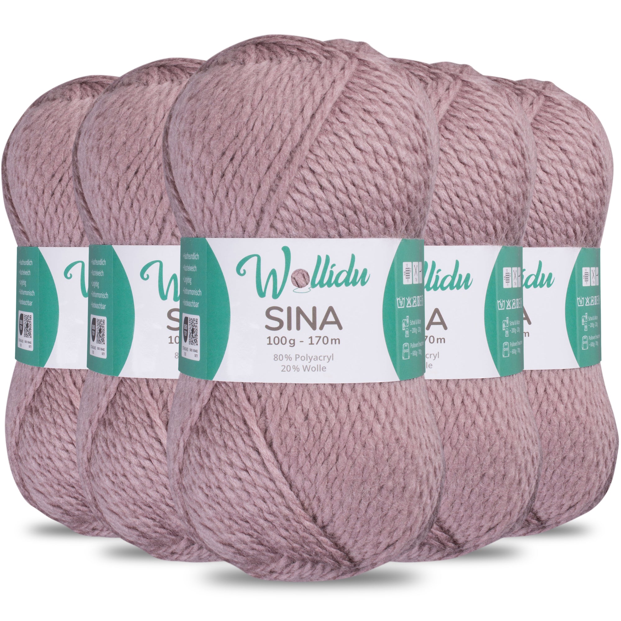 Sina 5er-Pack 100g – Premium Strick- & Häkelwolle aus Acryl & Schafwolle (OEKO-TEX®, mulesingfrei, 500g Gesamt)