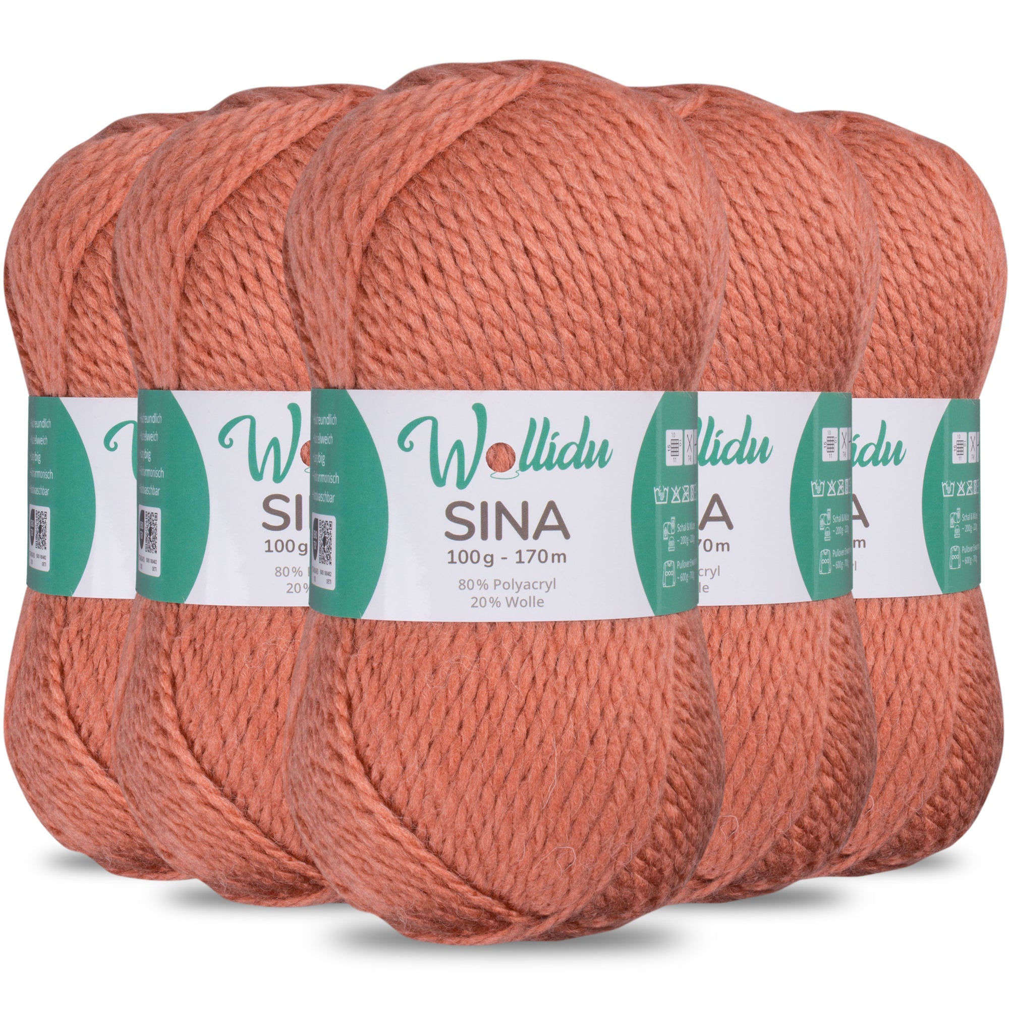 Sina 5er-Pack 100g – Premium Strick- & Häkelwolle aus Acryl & Schafwolle (OEKO-TEX®, mulesingfrei, 500g Gesamt)