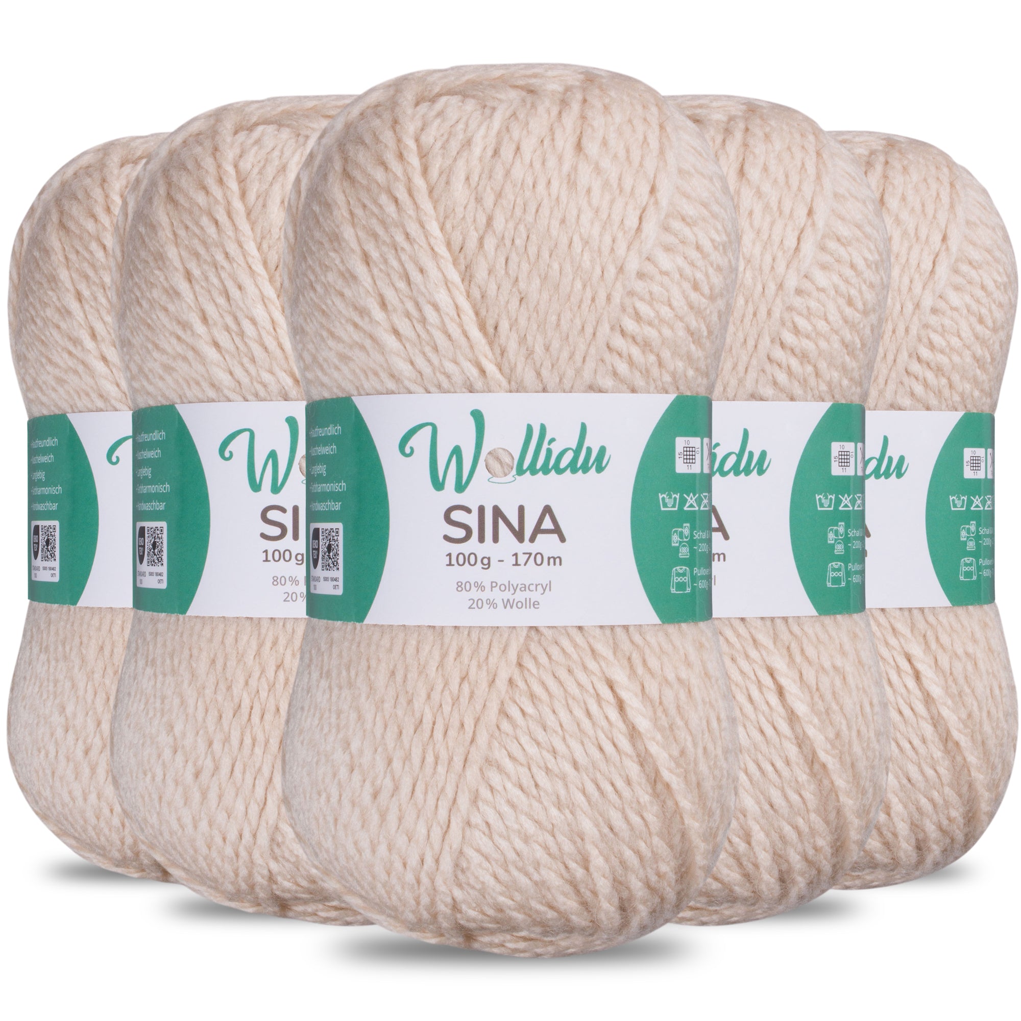 Sina 5er-Pack 100g – Premium Strick- & Häkelwolle aus Acryl & Schafwolle (OEKO-TEX®, mulesingfrei, 500g Gesamt)