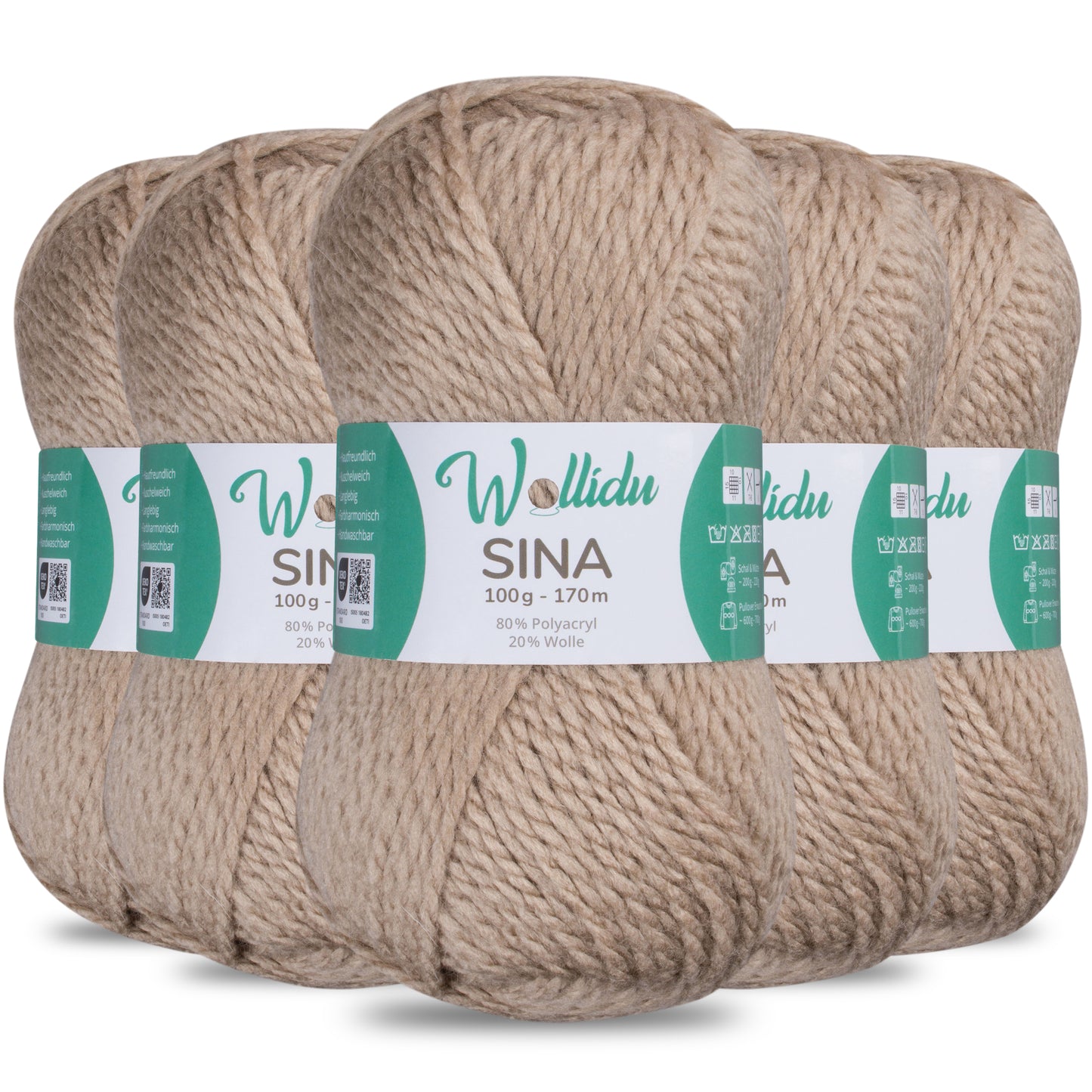Sina 5er-Pack 100g – Premium Strick- & Häkelwolle aus Acryl & Schafwolle (OEKO-TEX®, mulesingfrei, 500g Gesamt)
