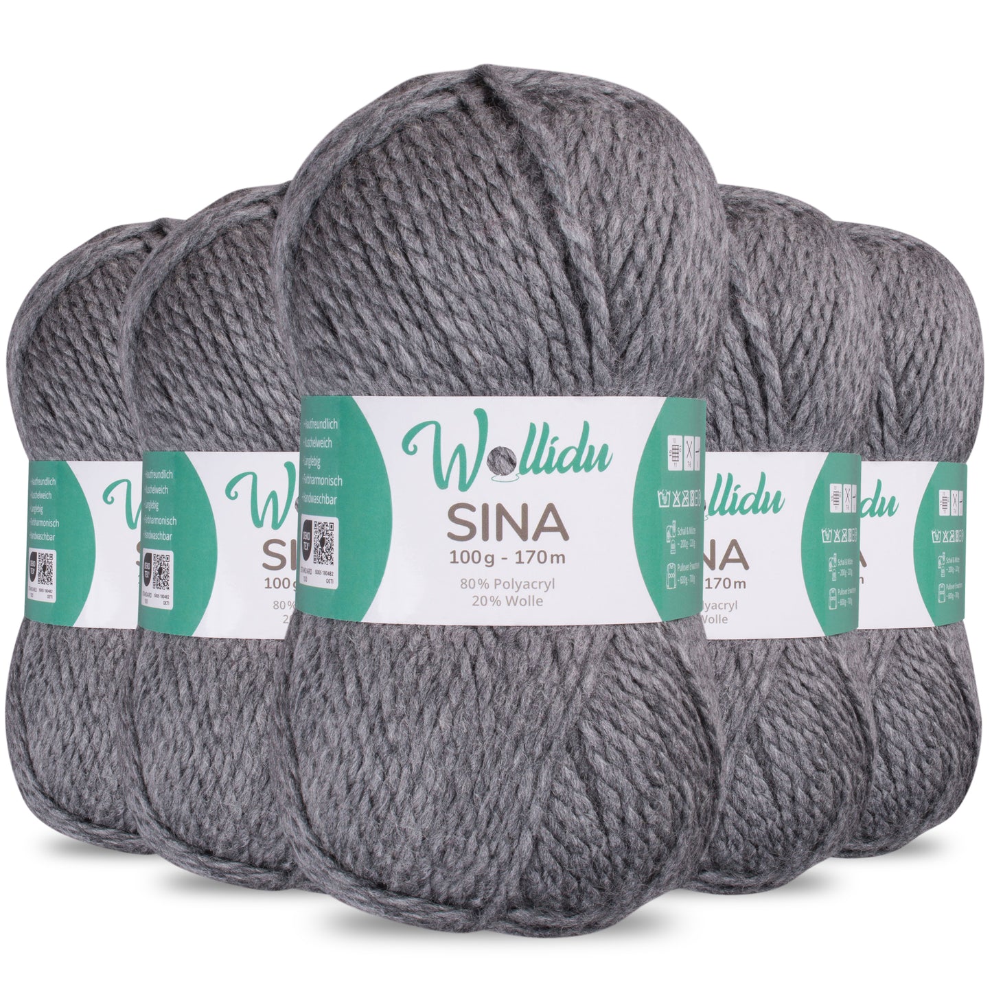 Sina 5er-Pack 100g – Premium Strick- & Häkelwolle aus Acryl & Schafwolle (OEKO-TEX®, mulesingfrei, 500g Gesamt)