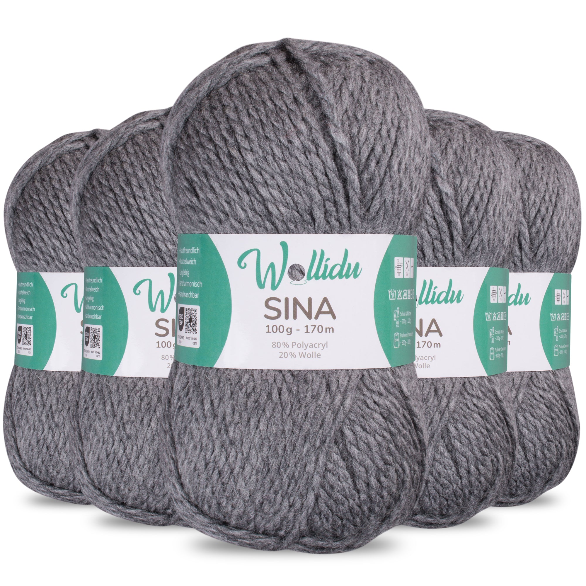 Sina 5er-Pack 100g – Premium Strick- & Häkelwolle aus Acryl & Schafwolle (OEKO-TEX®, mulesingfrei, 500g Gesamt)