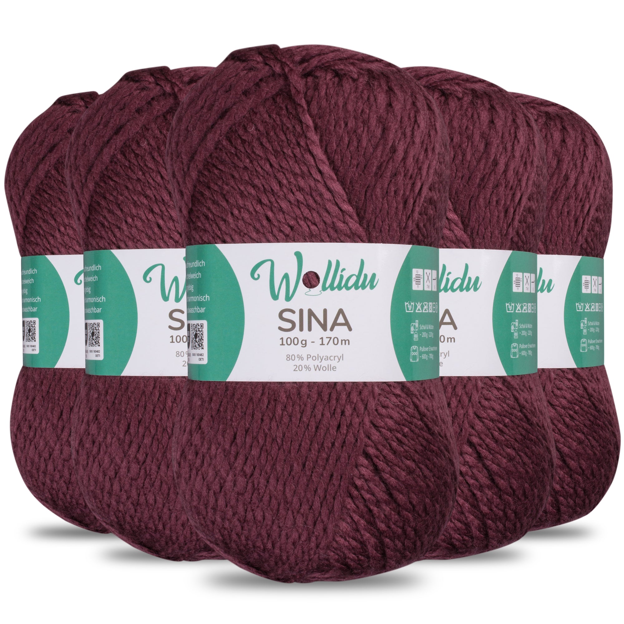 Sina 5er-Pack 100g – Premium Strick- & Häkelwolle aus Acryl & Schafwolle (OEKO-TEX®, mulesingfrei, 500g Gesamt)