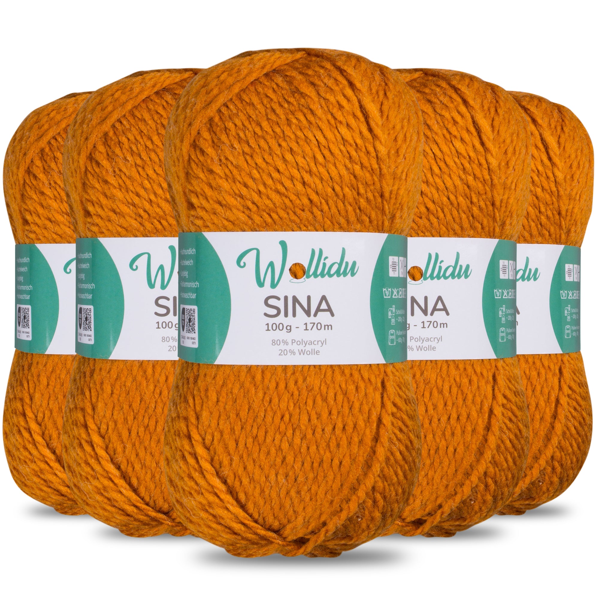 Sina 5er-Pack 100g – Premium Strick- & Häkelwolle aus Acryl & Schafwolle (OEKO-TEX®, mulesingfrei, 500g Gesamt)