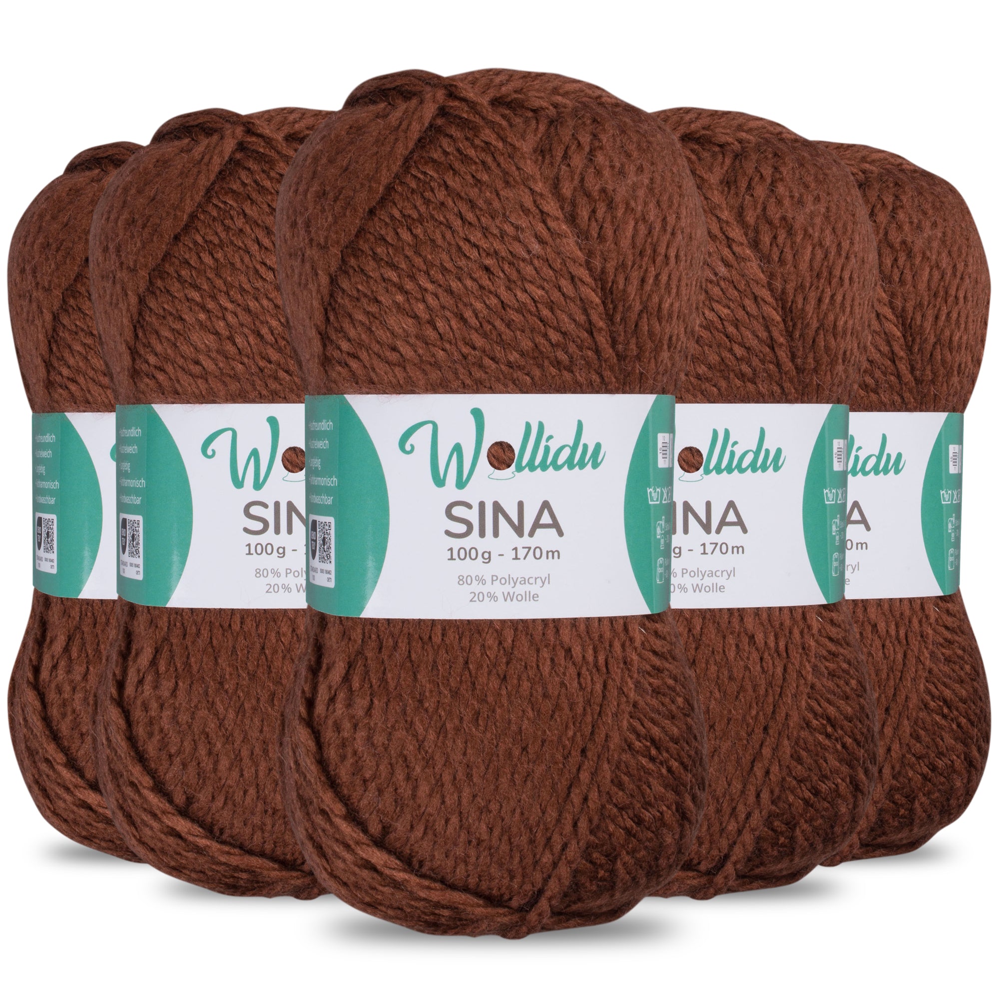 Sina 5er-Pack 100g – Premium Strick- & Häkelwolle aus Acryl & Schafwolle (OEKO-TEX®, mulesingfrei, 500g Gesamt)