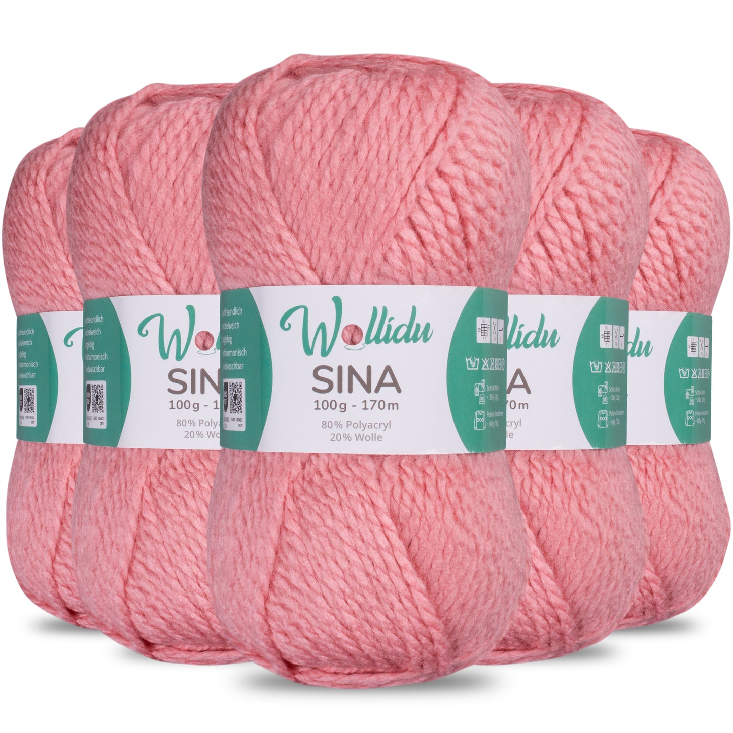 Sina 5er-Pack 100g – Premium Strick- & Häkelwolle aus Acryl & Schafwolle (OEKO-TEX®, mulesingfrei, 500g Gesamt)