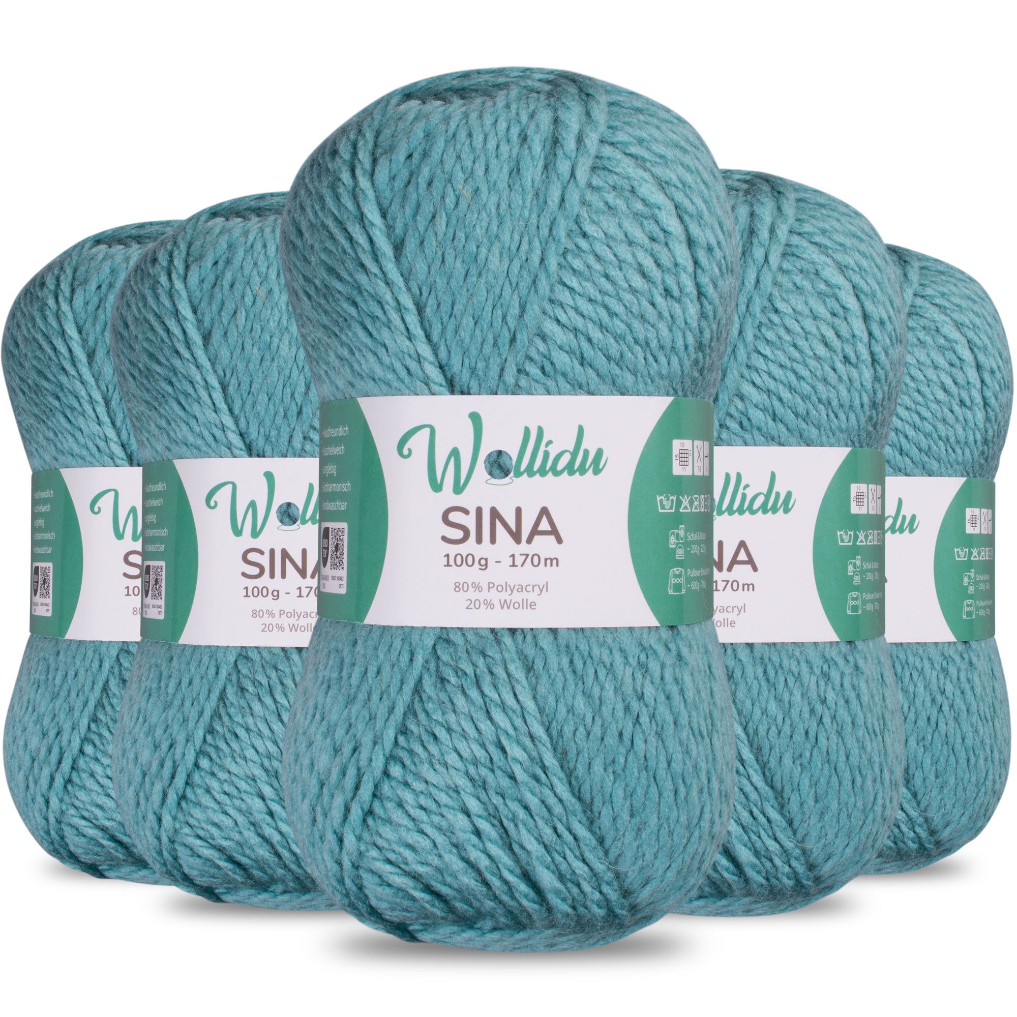 Sina 5er-Pack 100g – Premium Strick- & Häkelwolle aus Acryl & Schafwolle (OEKO-TEX®, mulesingfrei, 500g Gesamt)