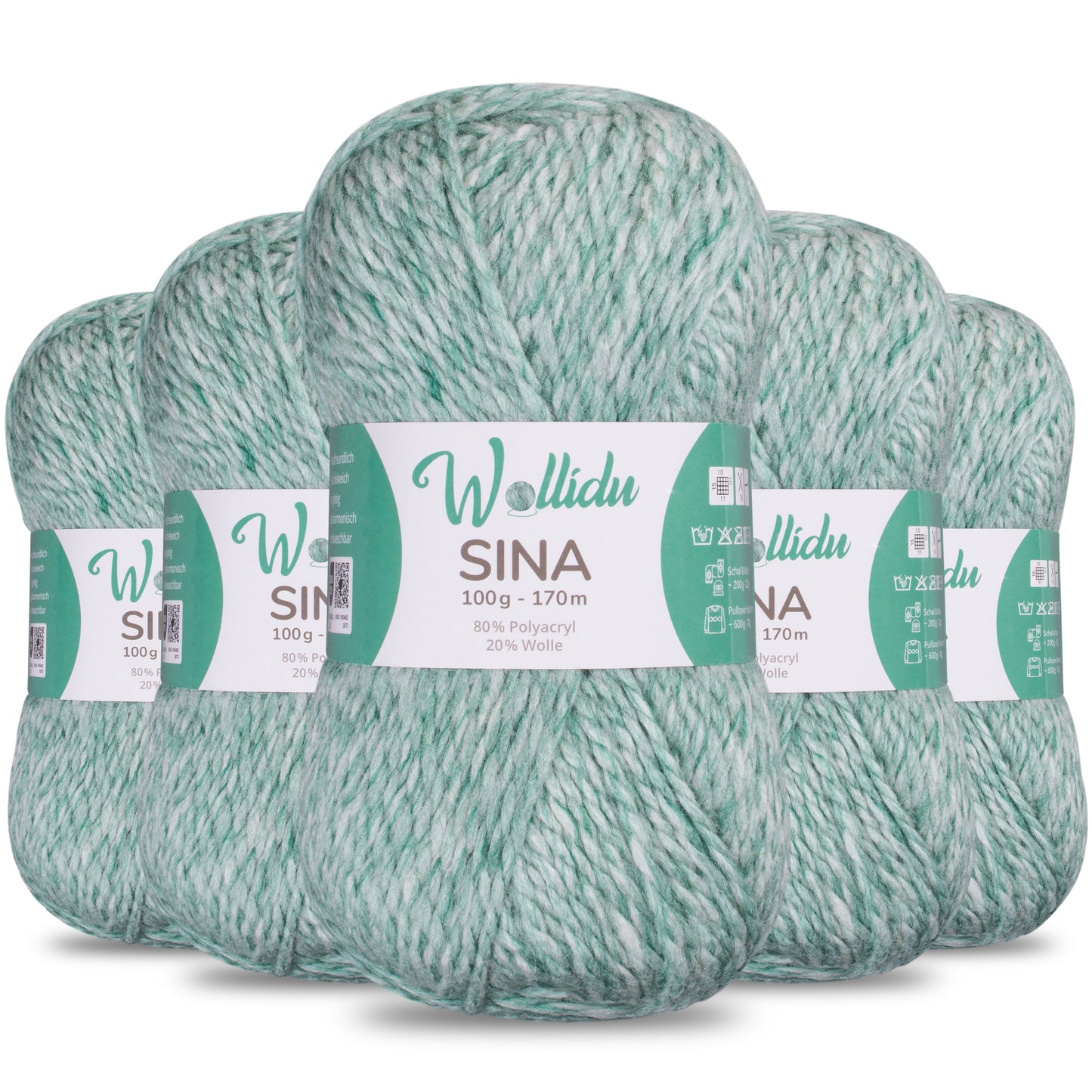 Sina 5er-Pack 100g – Premium Strick- & Häkelwolle aus Acryl & Schafwolle (OEKO-TEX®, mulesingfrei, 500g Gesamt)