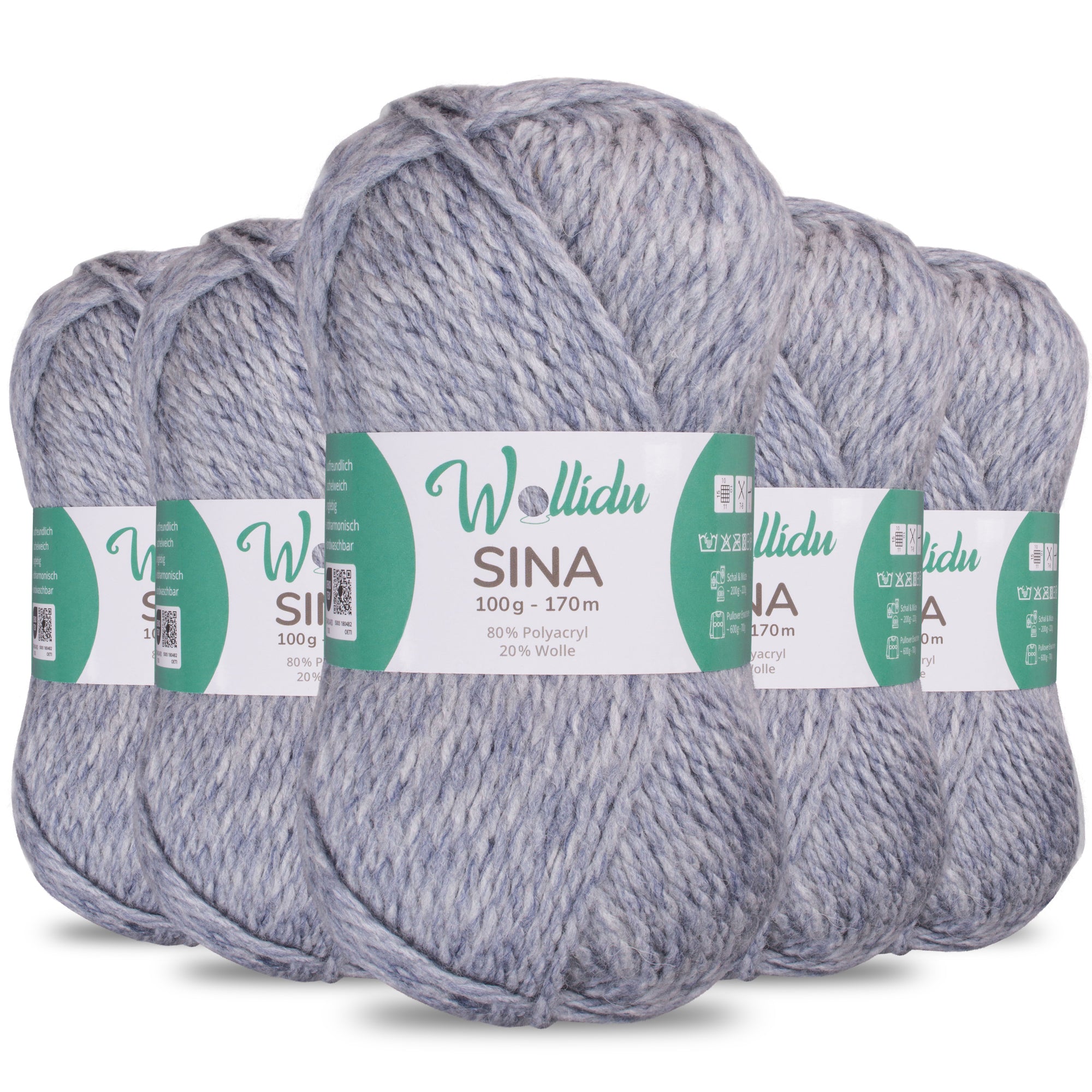 Sina 5er-Pack 100g – Premium Strick- & Häkelwolle aus Acryl & Schafwolle (OEKO-TEX®, mulesingfrei, 500g Gesamt)
