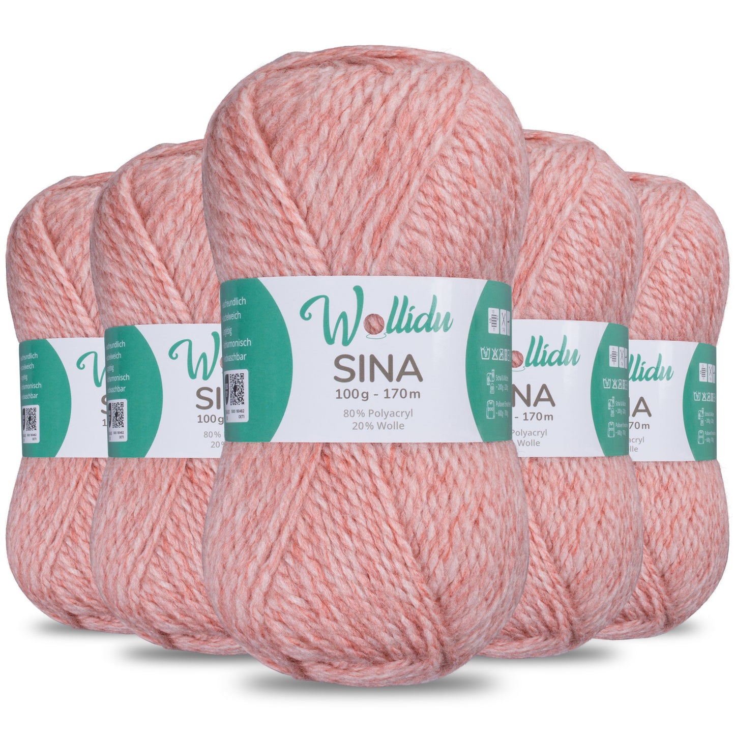 Sina 5er-Pack 100g – Premium Strick- & Häkelwolle aus Acryl & Schafwolle (OEKO-TEX®, mulesingfrei, 500g Gesamt)