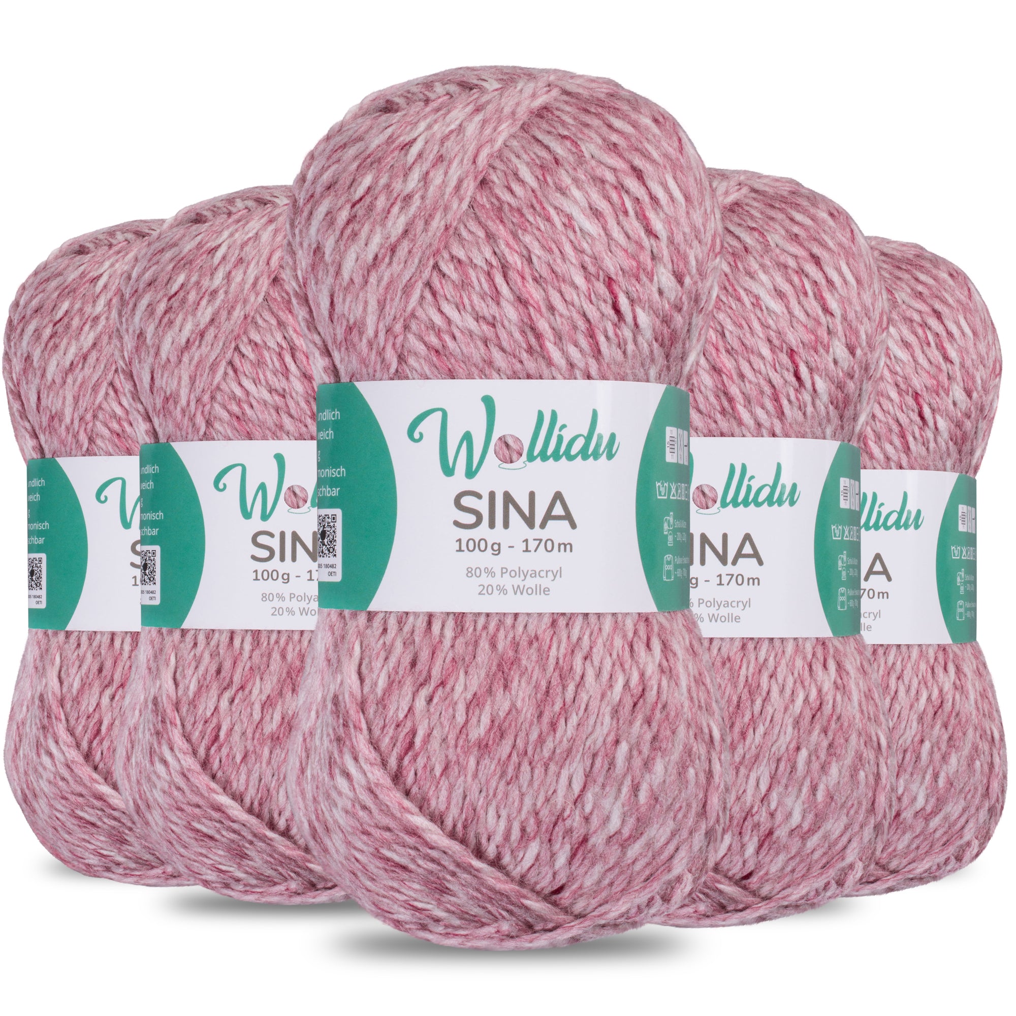 Sina 5er-Pack 100g – Premium Strick- & Häkelwolle aus Acryl & Schafwolle (OEKO-TEX®, mulesingfrei, 500g Gesamt)