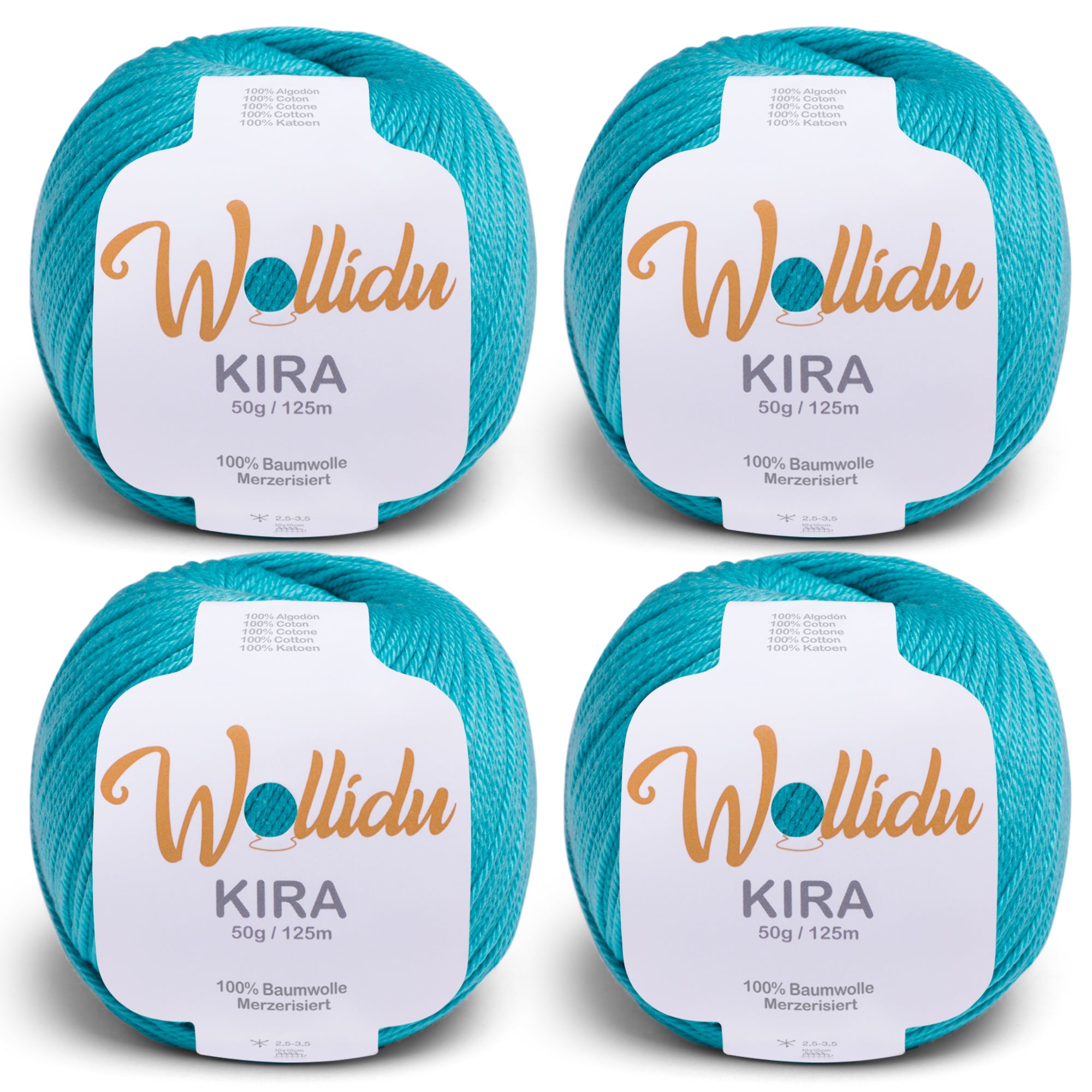 Kira 4er-Pack 50g – Merzerisierte Baumwolle zum Häkeln & Stricken (OEKO-TEX®, 200g Gesamt)