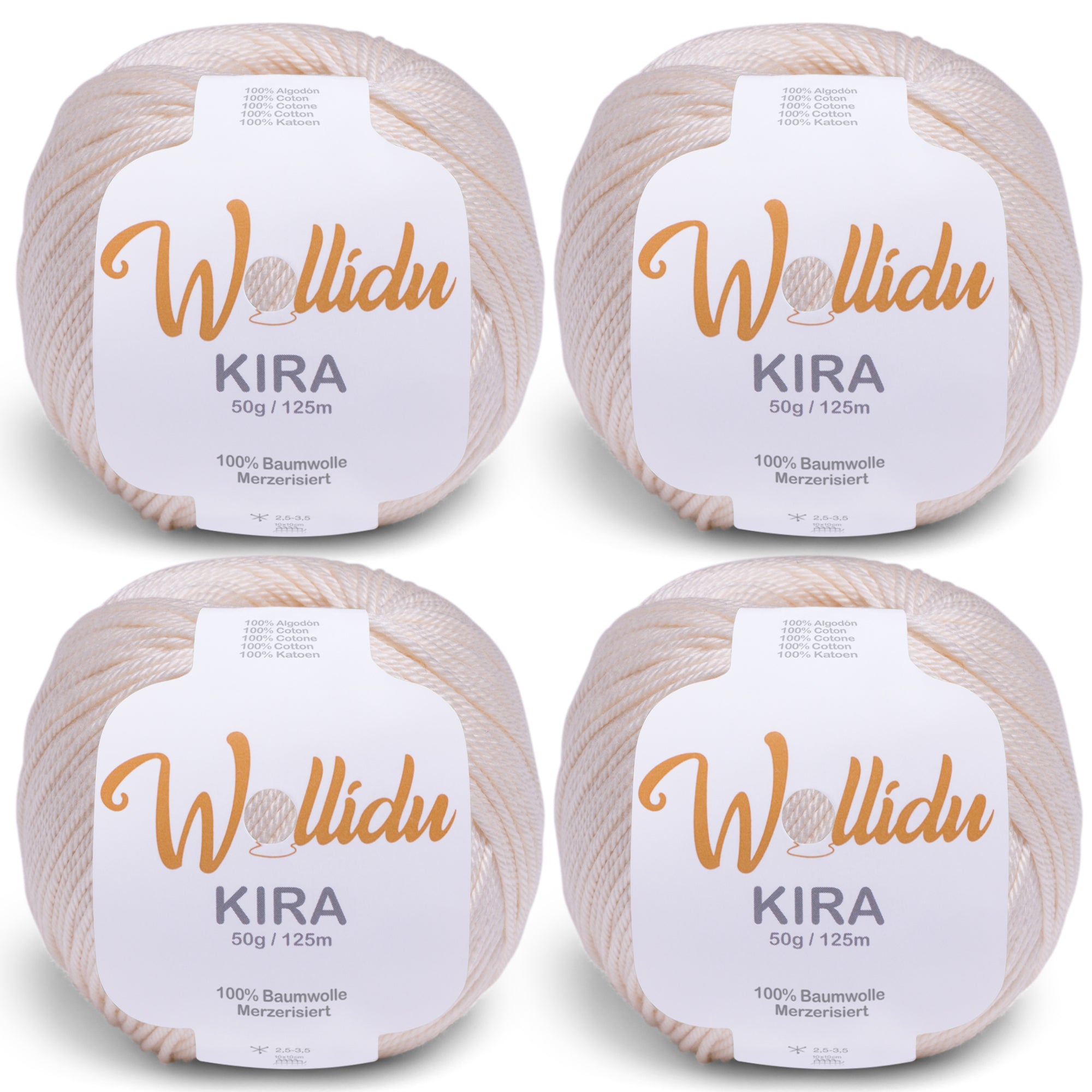 Kira 4er-Pack 50g – Merzerisierte Baumwolle zum Häkeln & Stricken (OEKO-TEX®, 200g Gesamt)