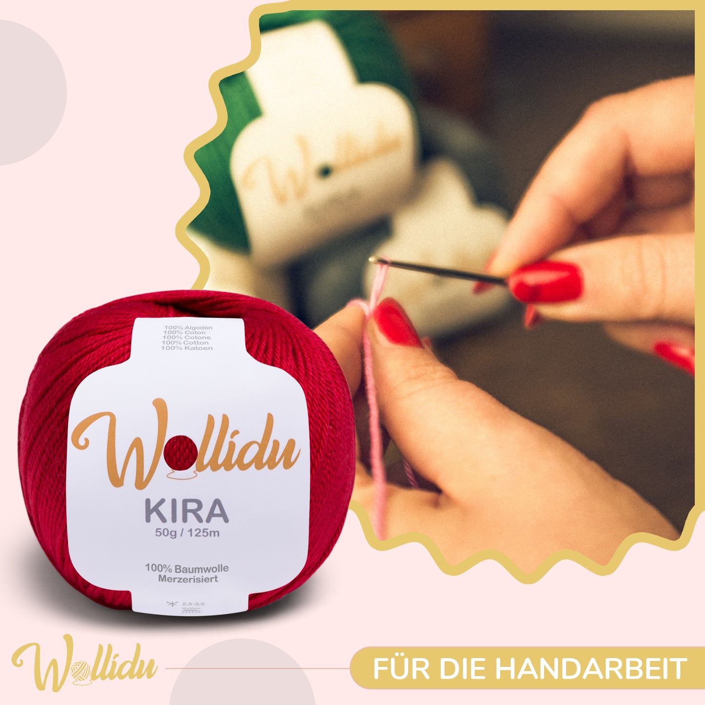 Wollidu Kira 4er Set 100% Baumwolle mercirisiert - 4x 50g Häkelgarn Strickgarn Dunkelrot