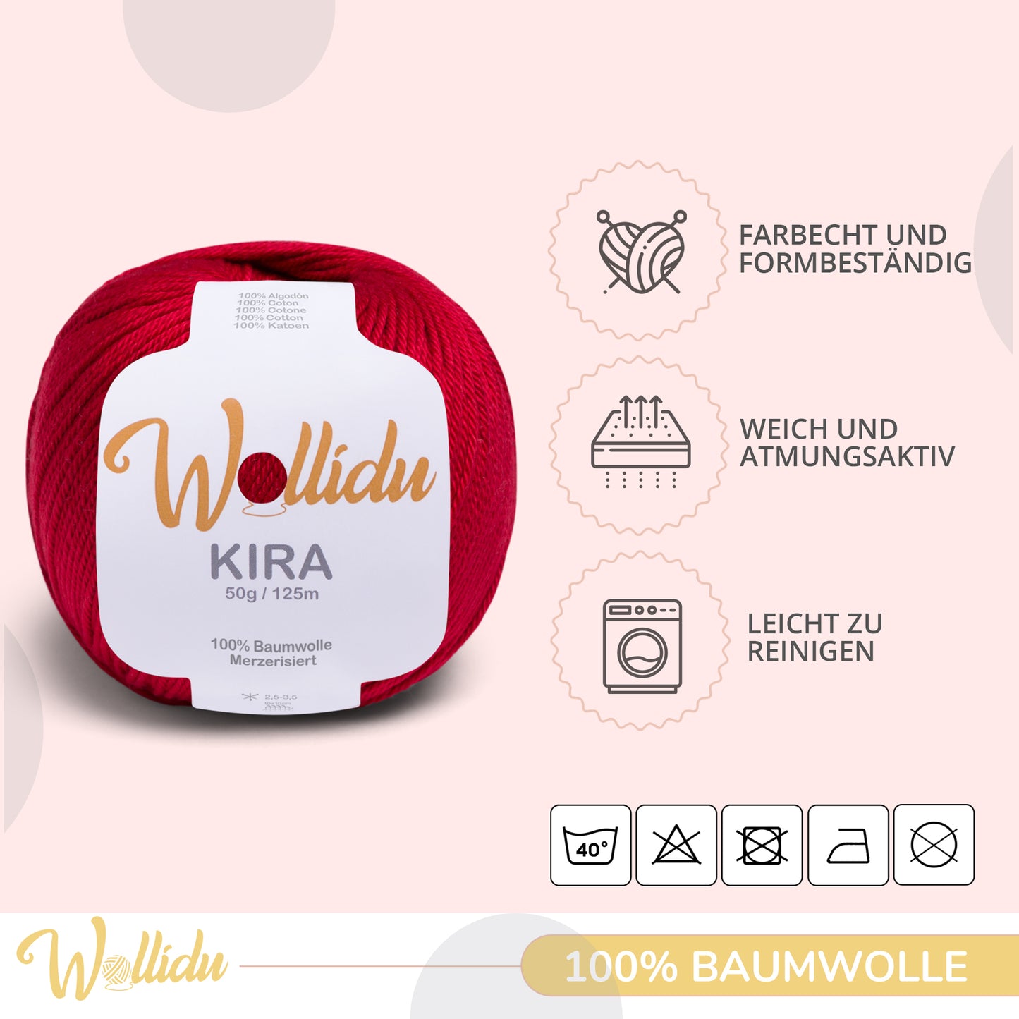 Wollidu Kira 4er Set 100% Baumwolle mercirisiert - 4x 50g Häkelgarn Strickgarn Dunkelrot