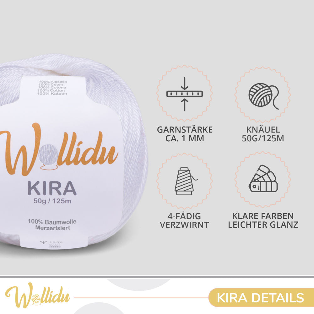 Wollidu Kira 4er Set 100% Baumwolle mercirisiert - 4x 50g Häkelgarn Strickgarn Weiß