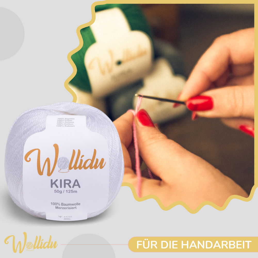 Wollidu Kira 4er Set 100% Baumwolle mercirisiert - 4x 50g Häkelgarn Strickgarn Weiß
