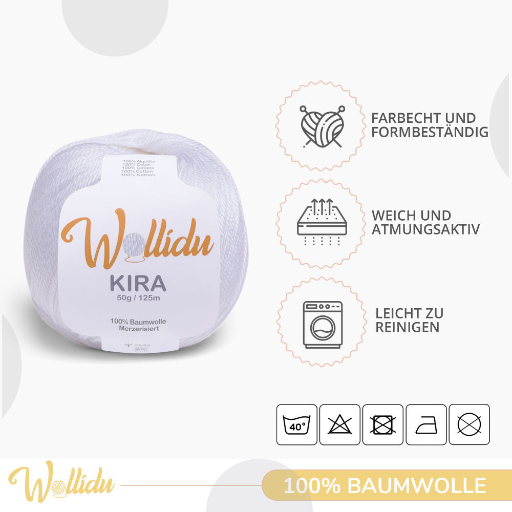 Wollidu Kira 4er Set 100% Baumwolle mercirisiert - 4x 50g Häkelgarn Strickgarn Weiß