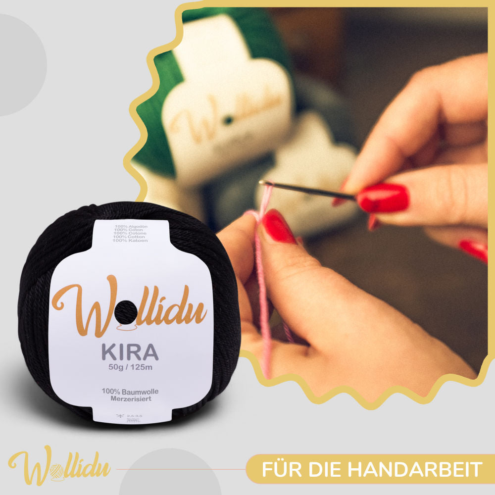 Wollidu Kira 4er Set 100% Baumwolle mercirisiert - 4x 50g Häkelgarn Strickgarn Schwarz