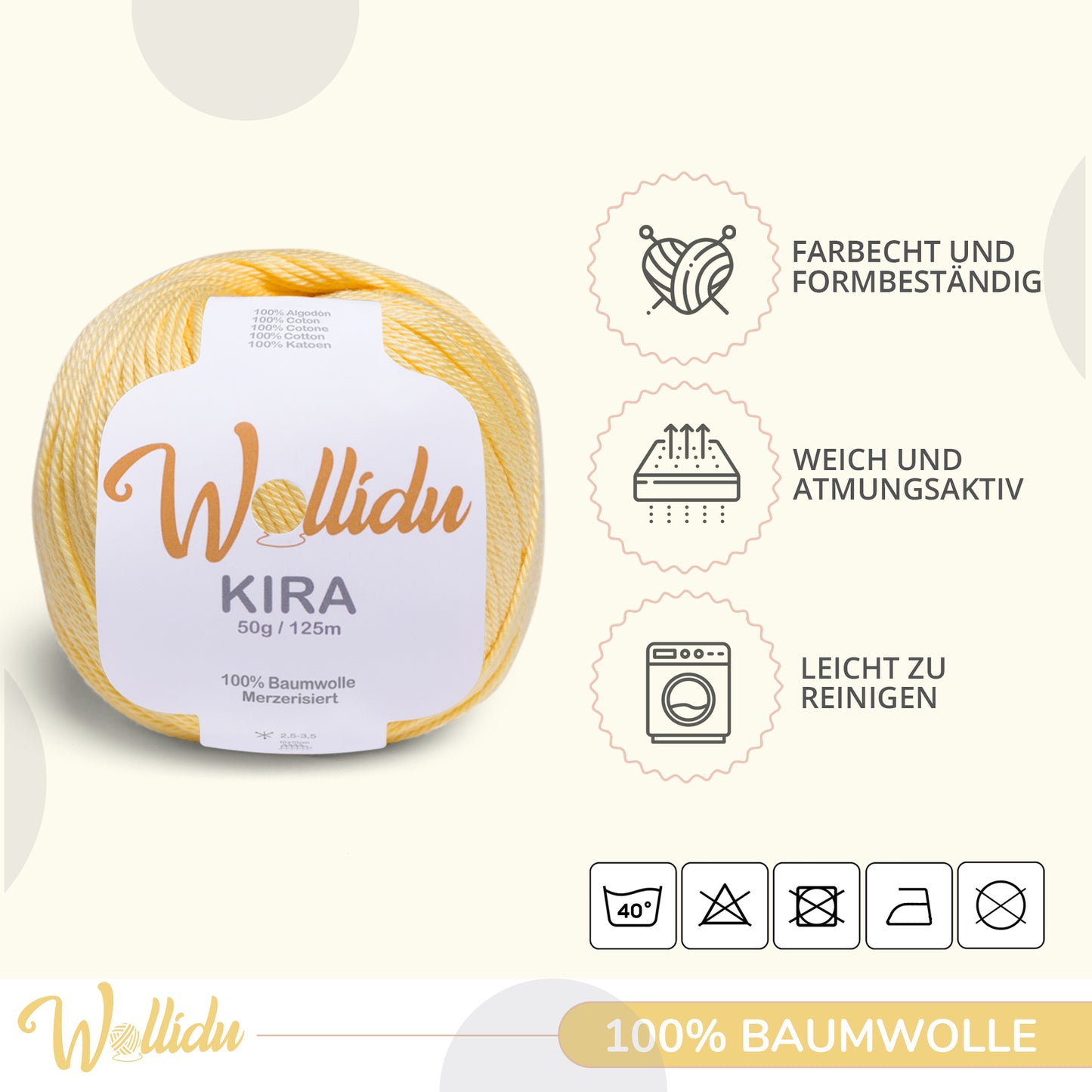 Wollidu Kira 10er Set 100% Baumwolle mercirisiert - 10x 50g Häkelgarn Strickgarn Gelb