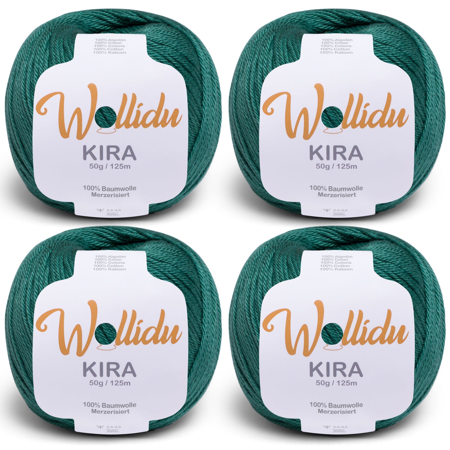 Kira 4er-Pack 50g – Merzerisierte Baumwolle zum Häkeln & Stricken (OEKO-TEX®, 200g Gesamt)