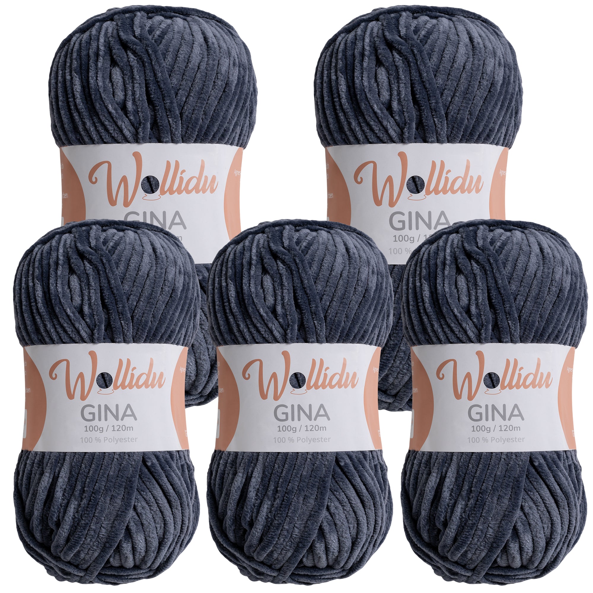Gina 5er-Pack 100g – Flauschige Chenille-Wolle zum Häkeln & Stricken (OEKO-TEX®, 500g Gesamt)