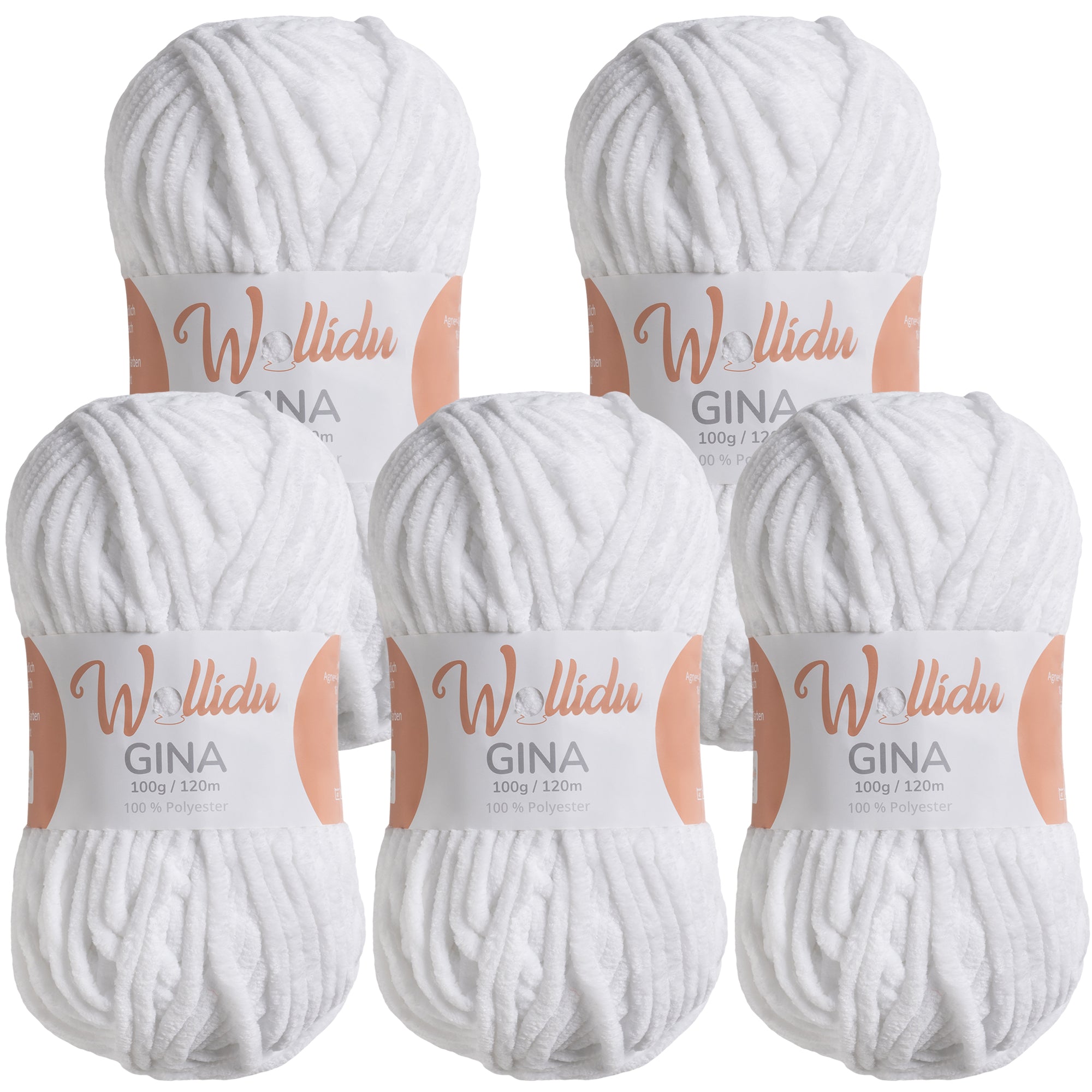 Gina 5er-Pack 100g – Flauschige Chenille-Wolle zum Häkeln & Stricken (OEKO-TEX®, 500g Gesamt)